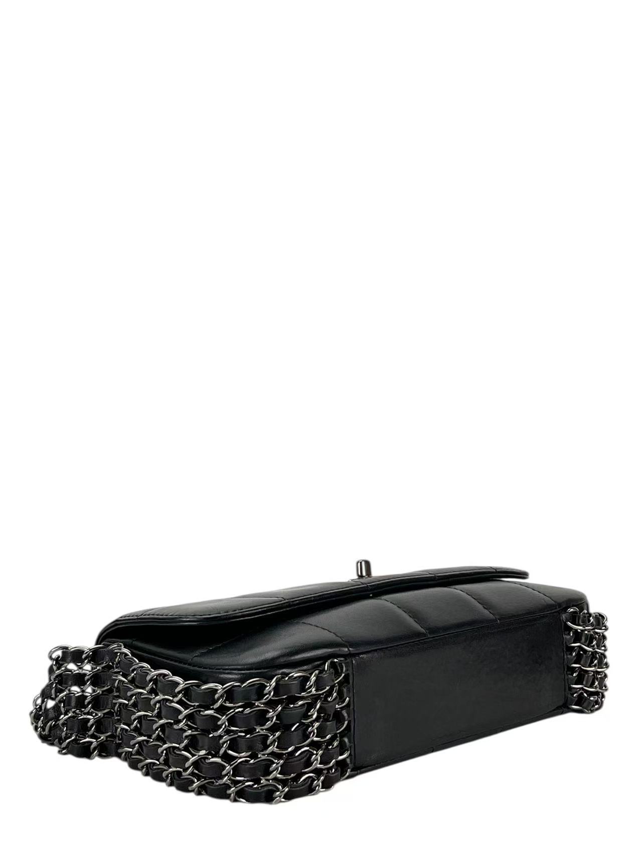 CHANEL - All Black Lambskin Chain Pochette Bag