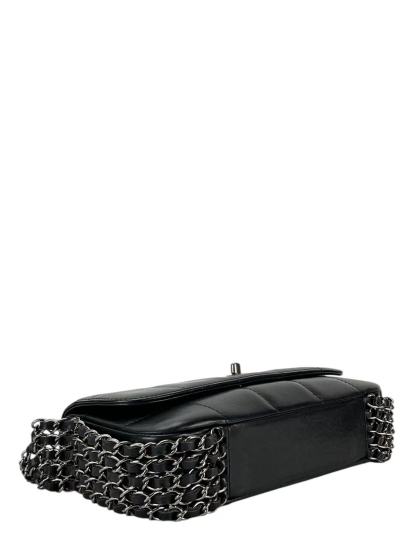 CHANEL - All Black Lambskin Chain Pochette Bag