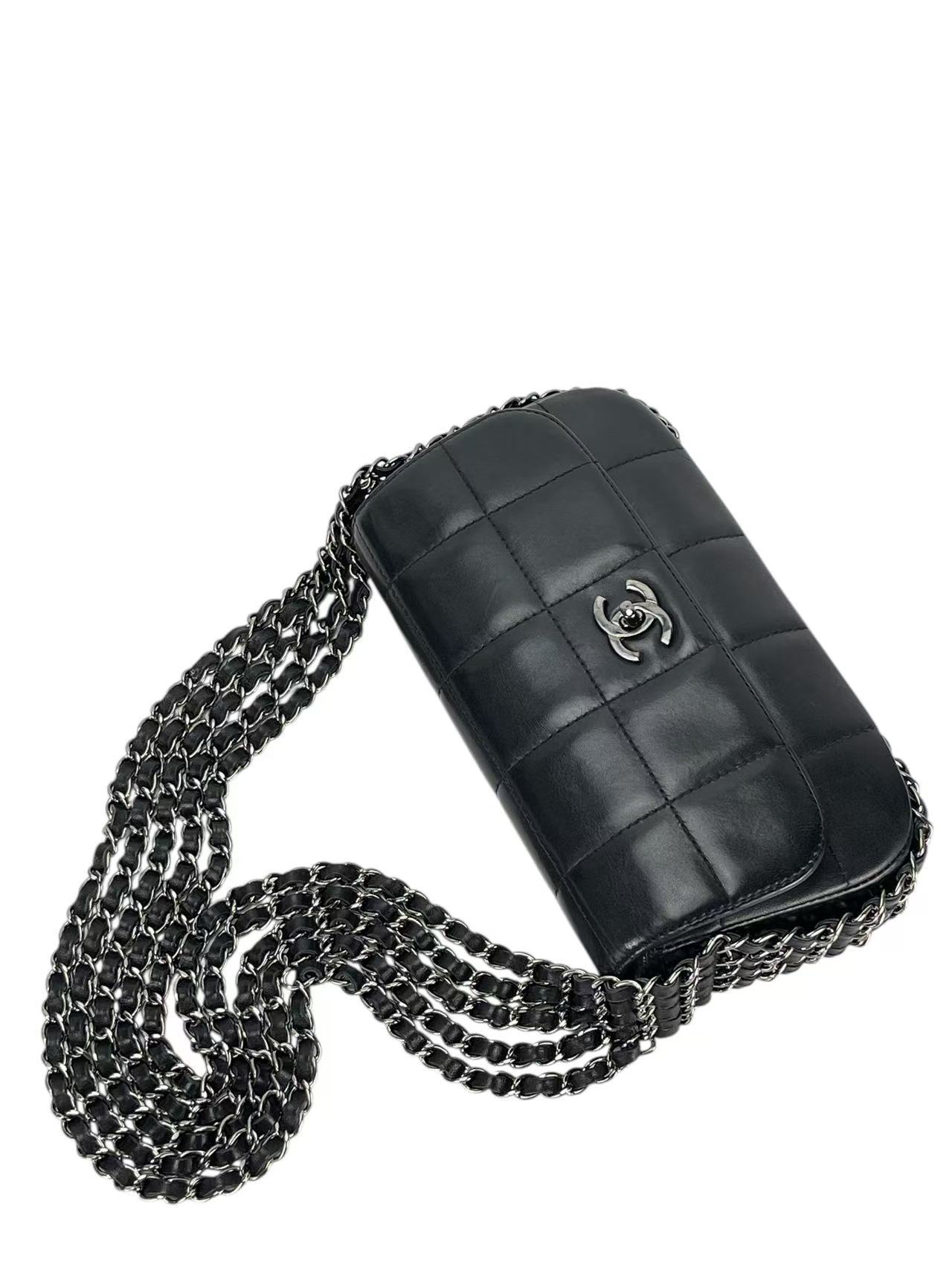 CHANEL - All Black Lambskin Chain Pochette Bag