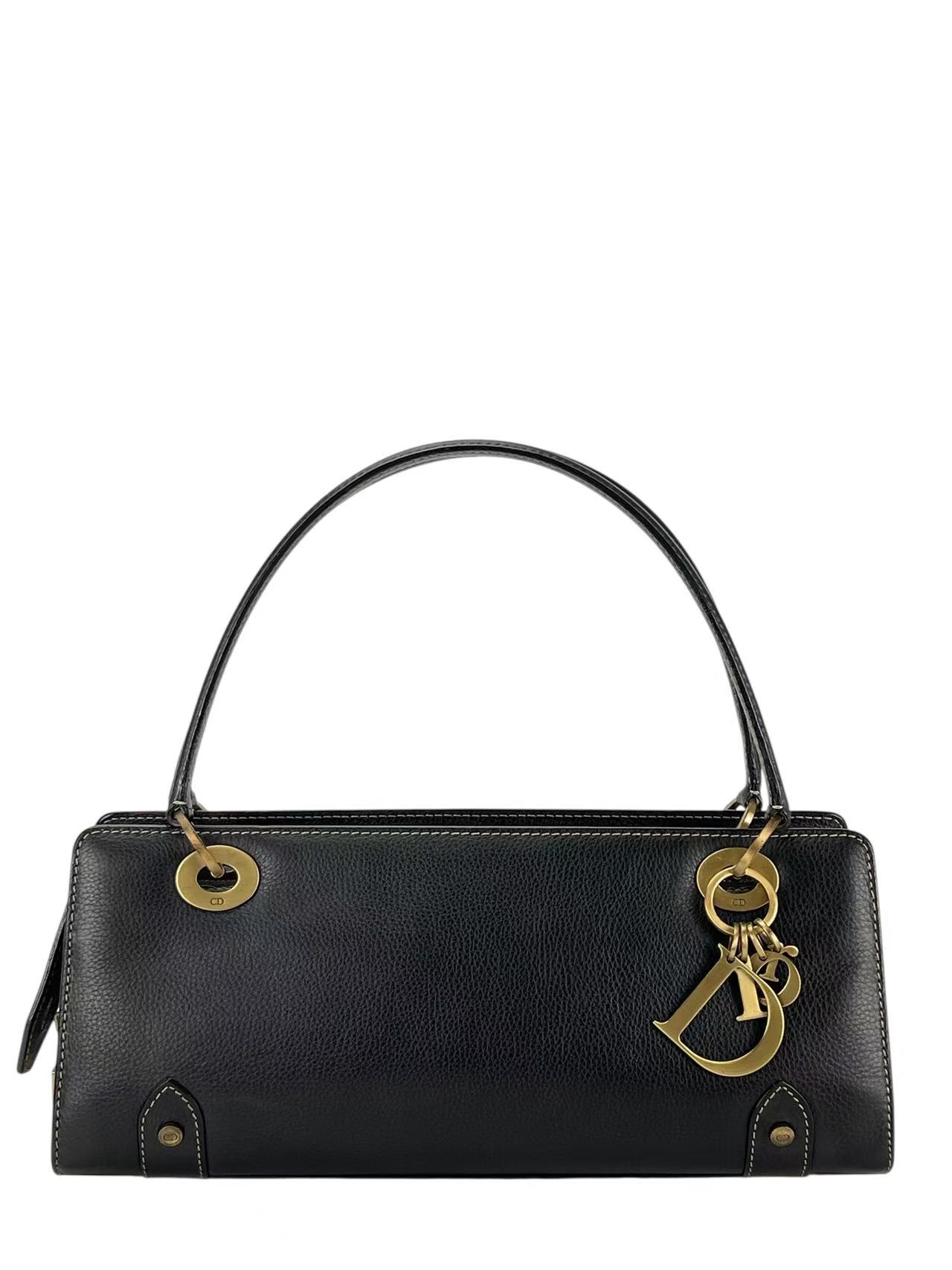 CHRISTIAN DIOR - Black East West Lady Calfskin Handbag