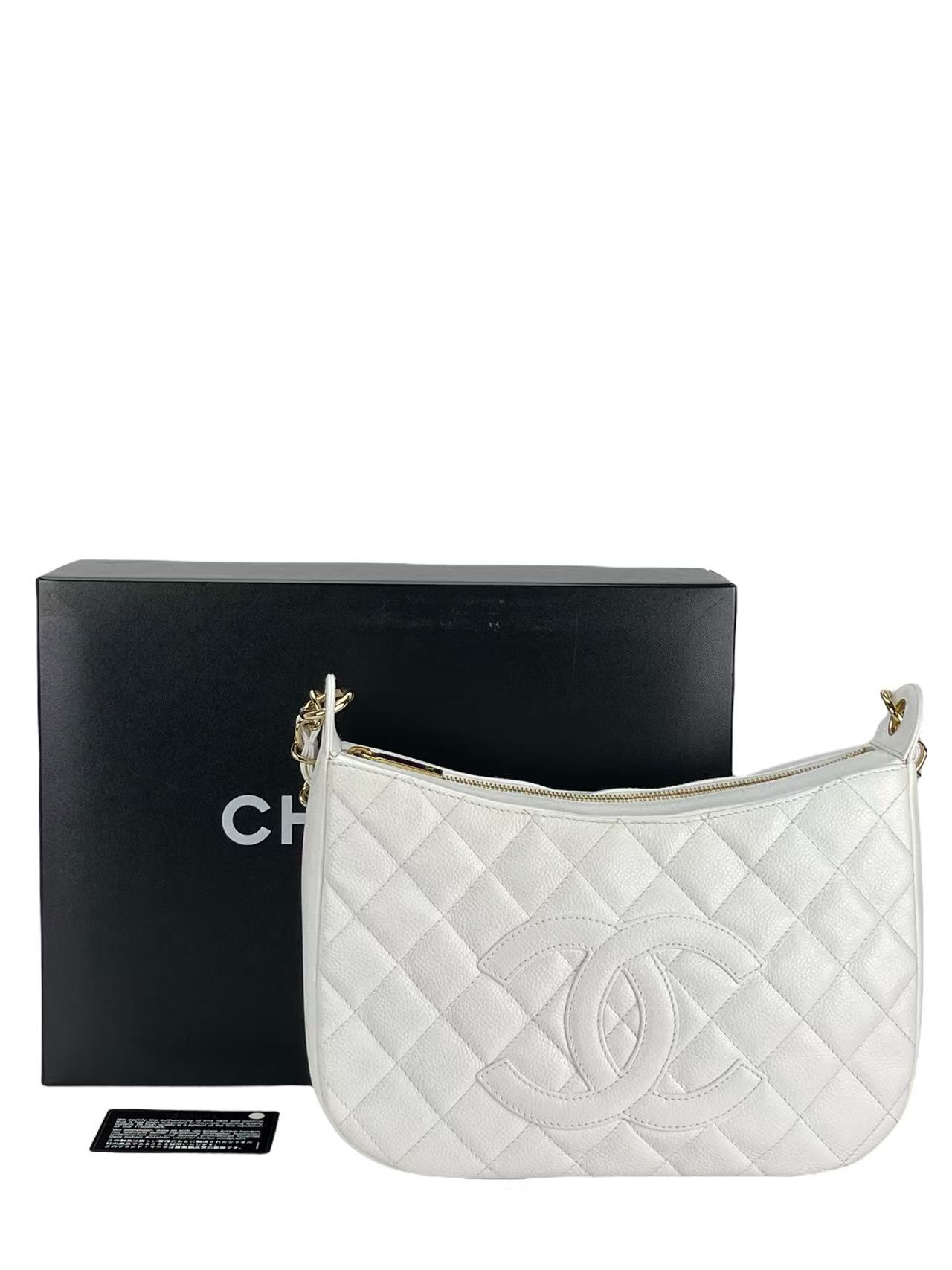 CHANEL - Coco Mark Hobo Shoulder Bag White Caviar 