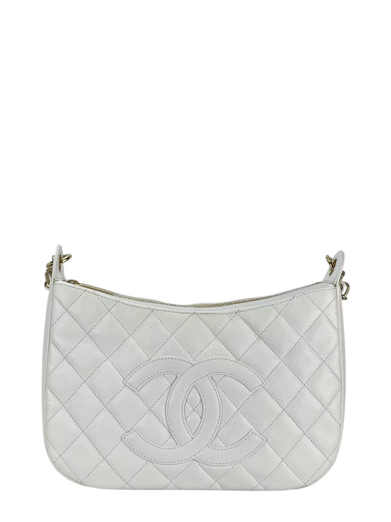 CHANEL - Coco Mark Hobo Shoulder Bag White Caviar 