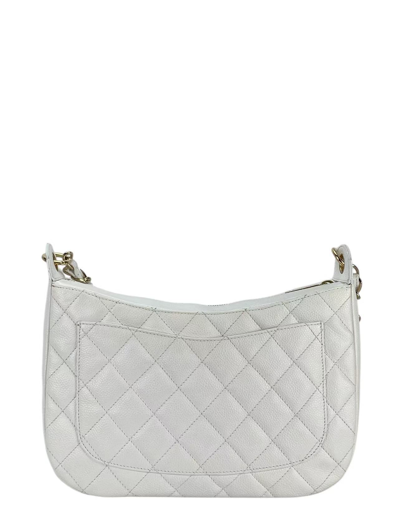 CHANEL - Coco Mark Hobo Shoulder Bag White Caviar 