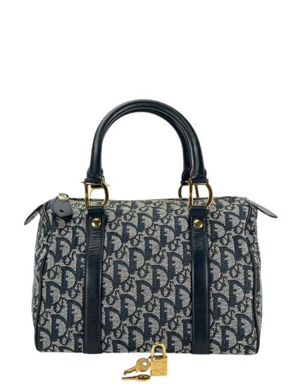 CHRISTIAN DIOR - Navy Canvas Leather Trotter Handbag Gold Hardware