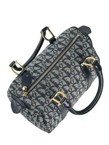 CHRISTIAN DIOR - Navy Canvas Leather Trotter Handbag Gold Hardware