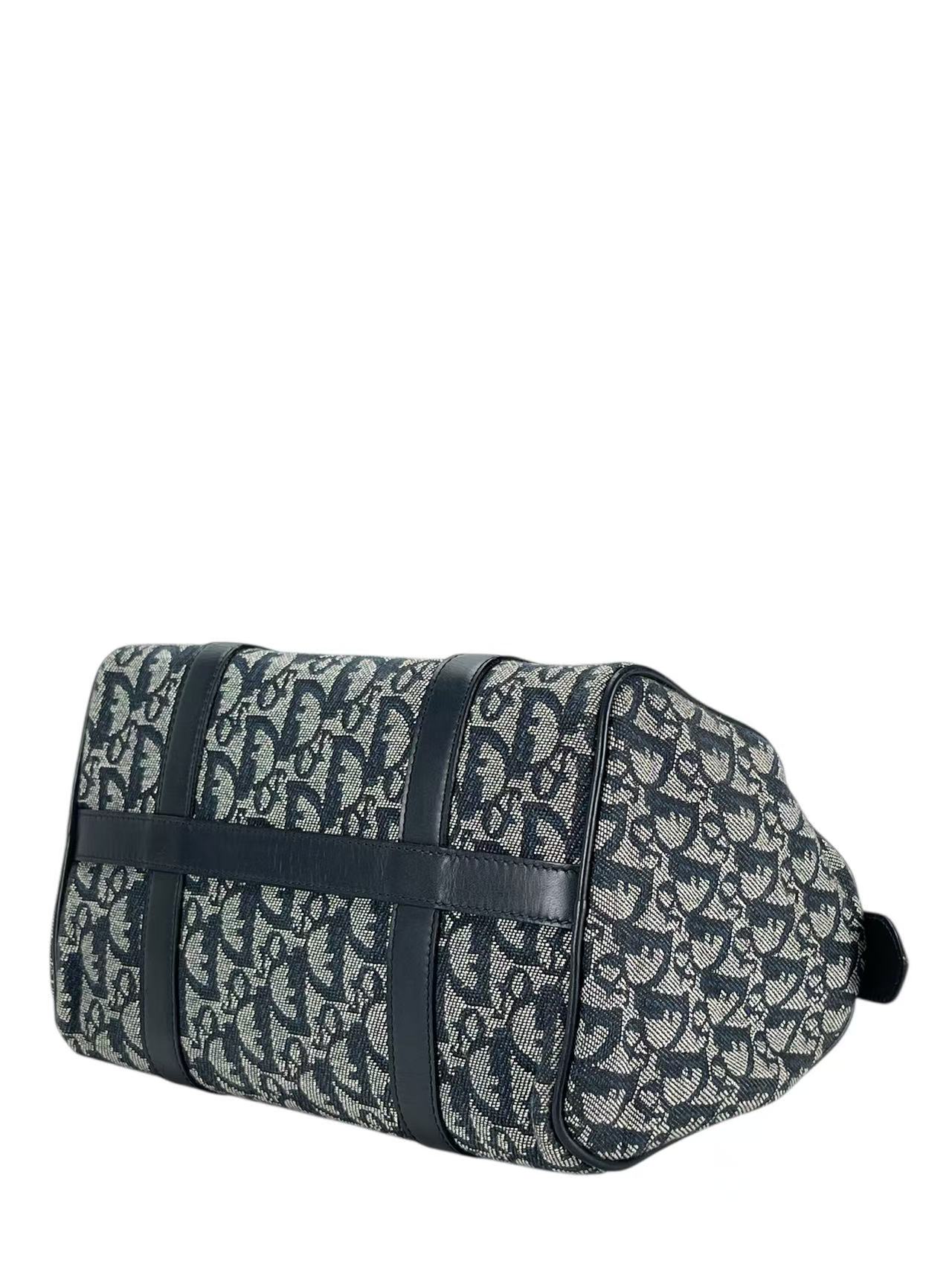 CHRISTIAN DIOR - Navy Canvas Leather Trotter Handbag Gold Hardware