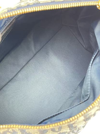 CHRISTIAN DIOR - Navy Canvas Leather Trotter Handbag Gold Hardware