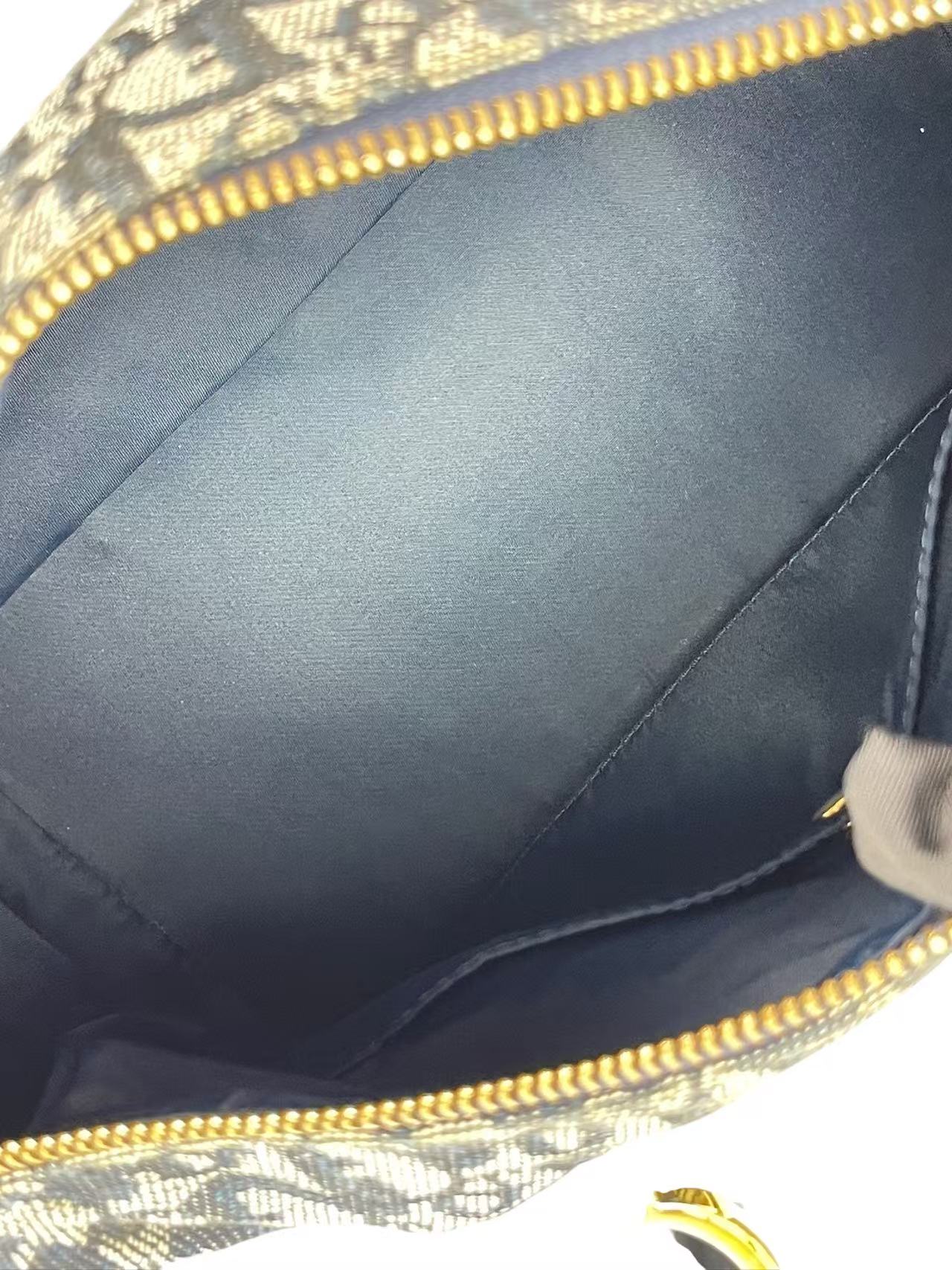 CHRISTIAN DIOR - Navy Canvas Leather Trotter Handbag Gold Hardware