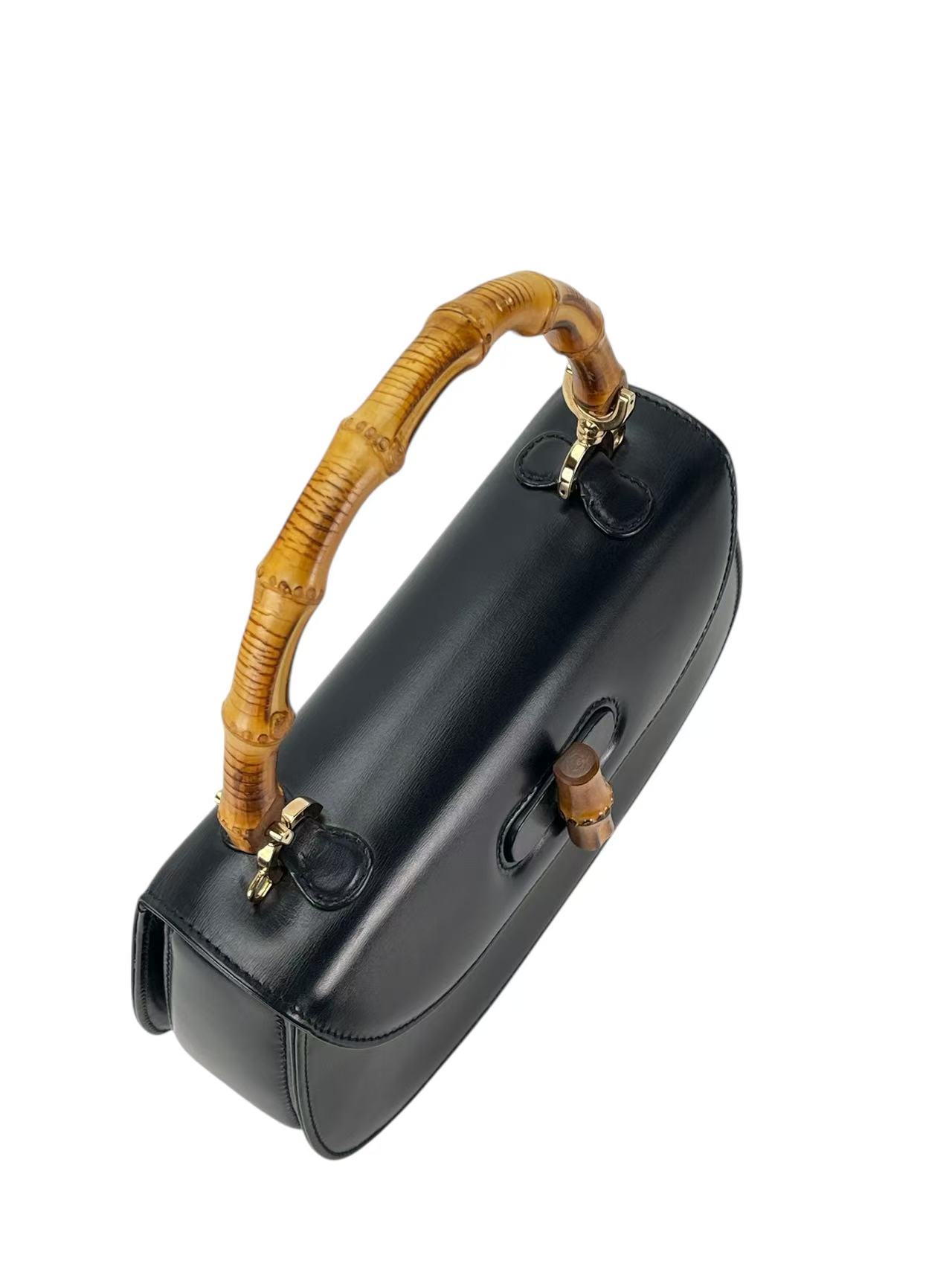 GUCCI - Black Box Leather 2way Small Leather Bamboo Handbag 