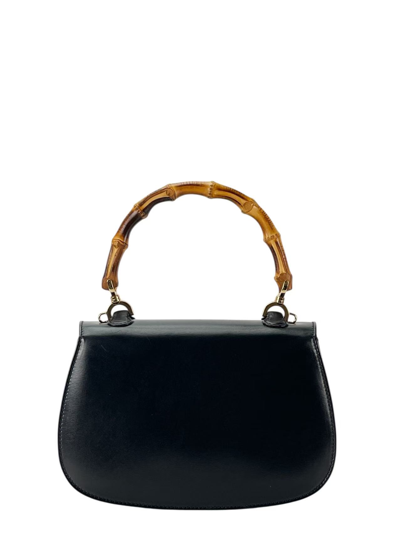 GUCCI - Black Box Leather 2way Small Leather Bamboo Handbag 