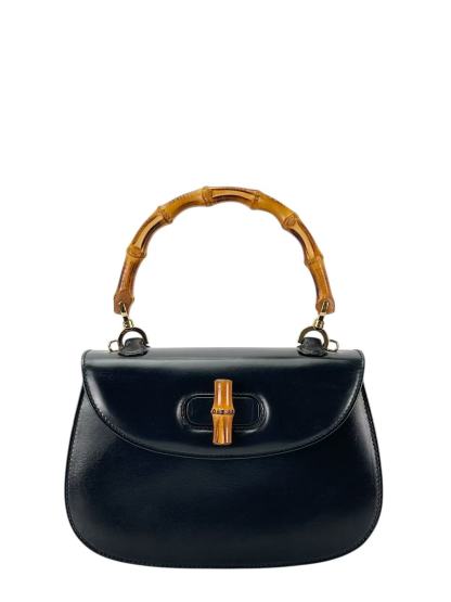 GUCCI - Black Box Leather 2way Small Leather Bamboo Handbag 