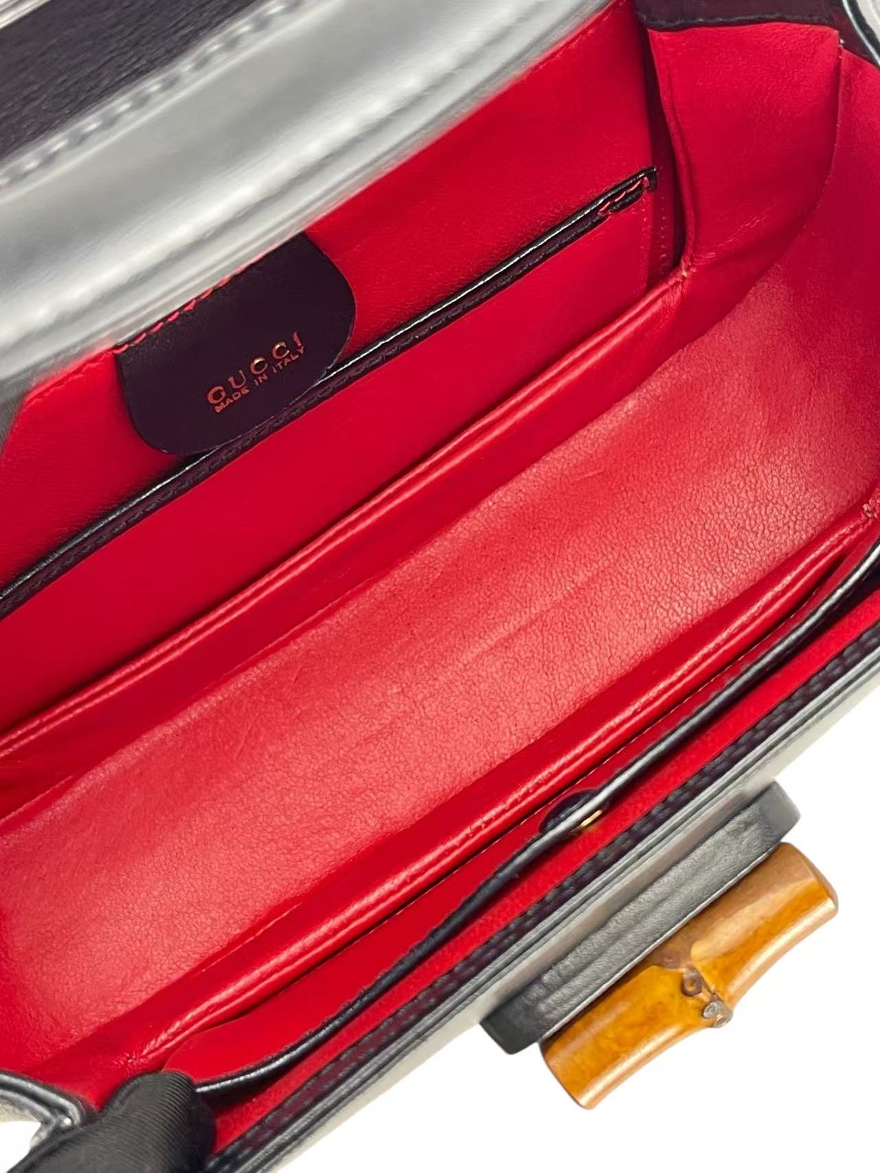 GUCCI - Black Box Leather 2way Small Leather Bamboo Handbag 