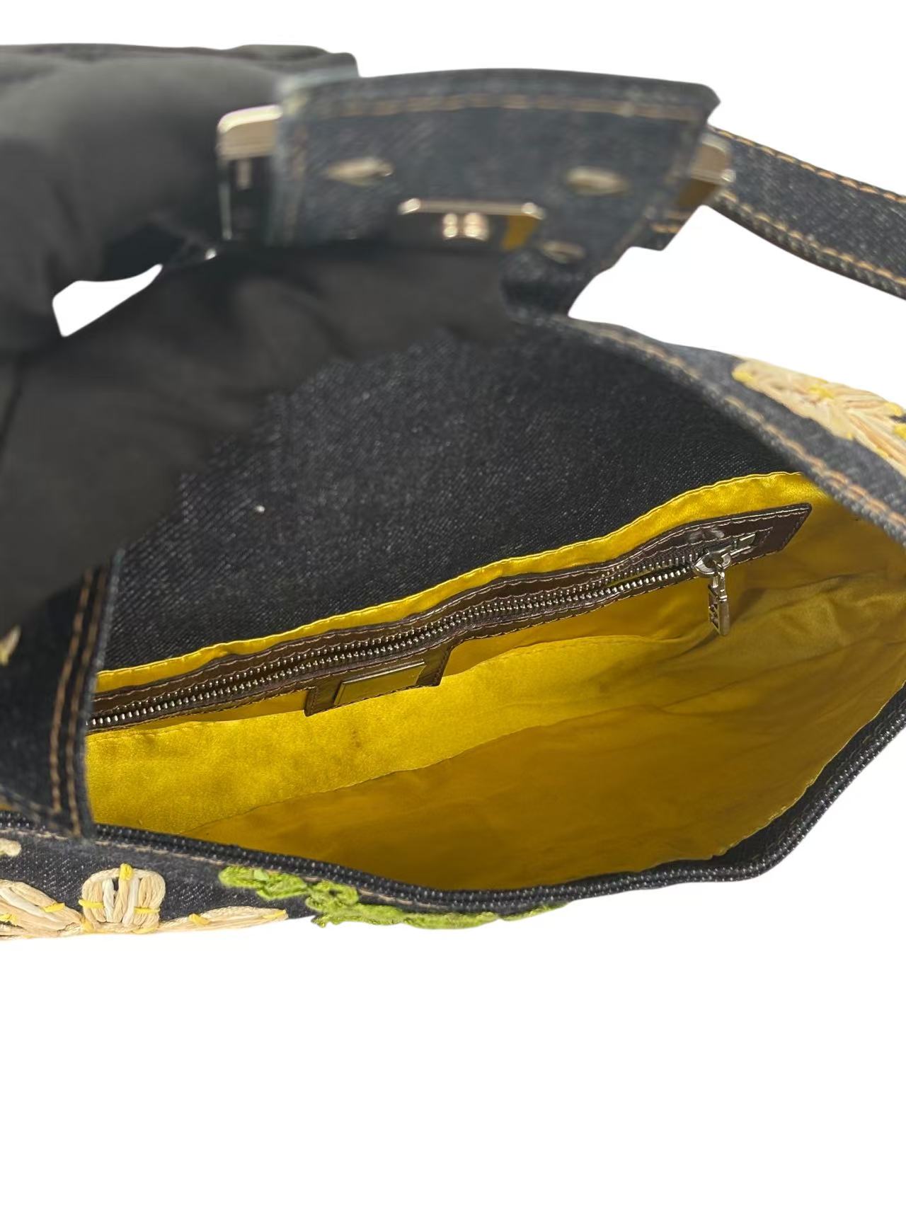 FENDI - Small Baguette Bag Denim Flower Navy