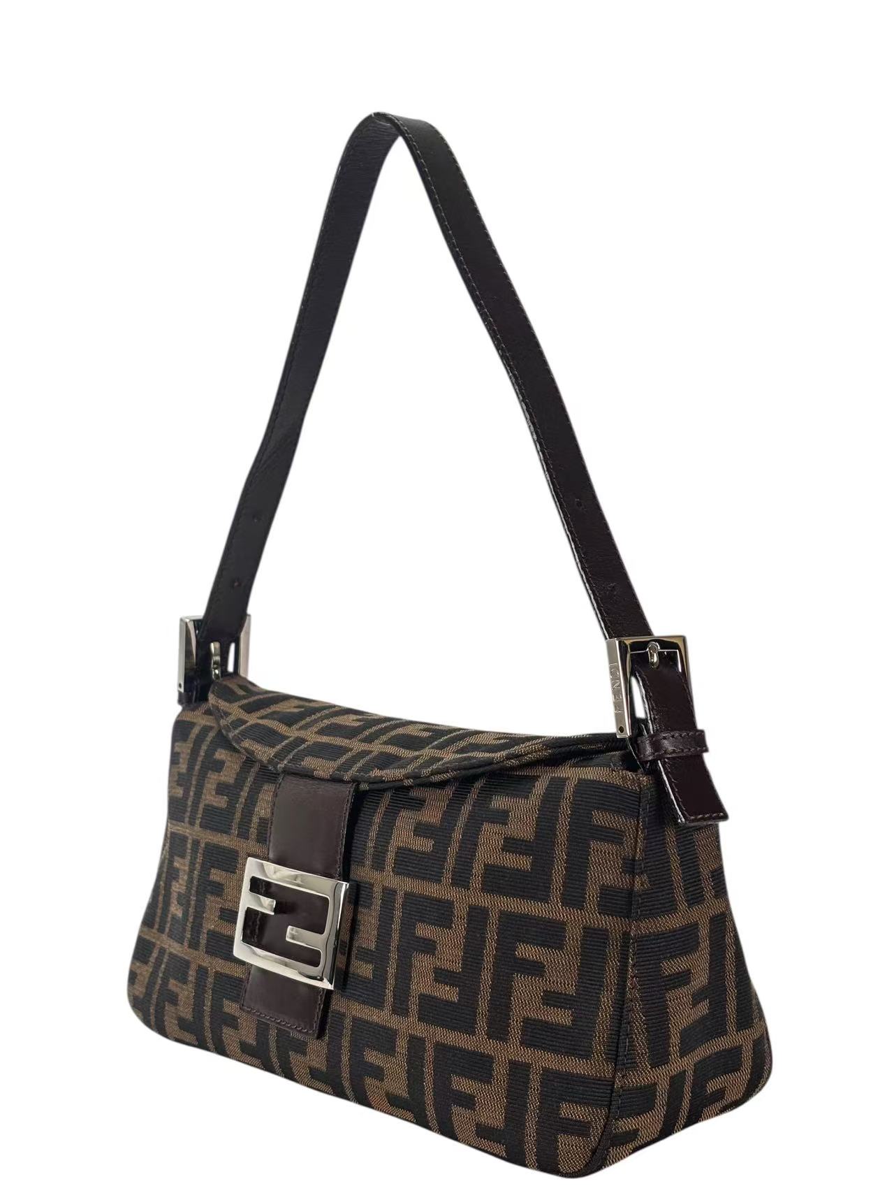 FENDI - Brown Zucca Handbag Silver Hardware
