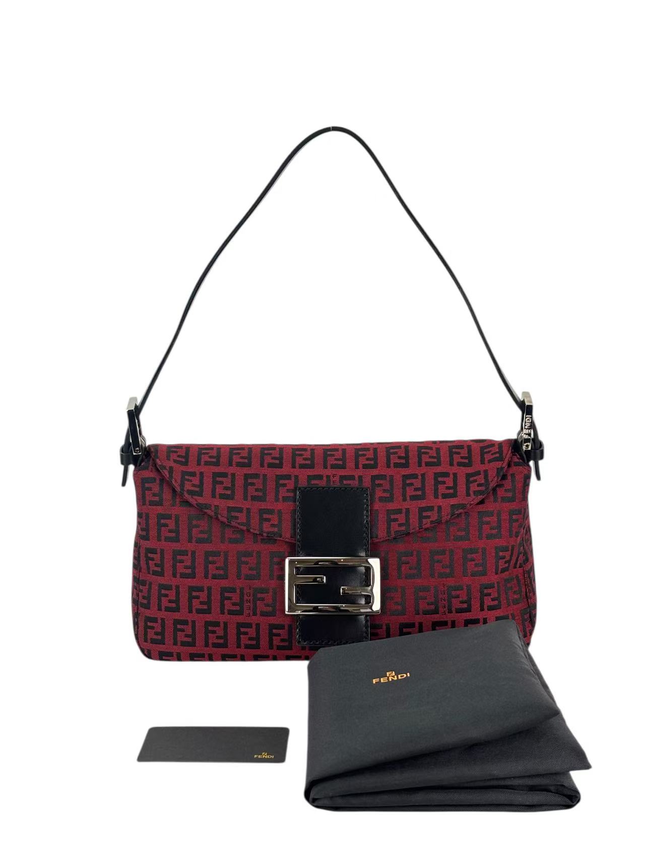 FENDI - Red Canvas Zucca Baguette Handbag Silver Hardware