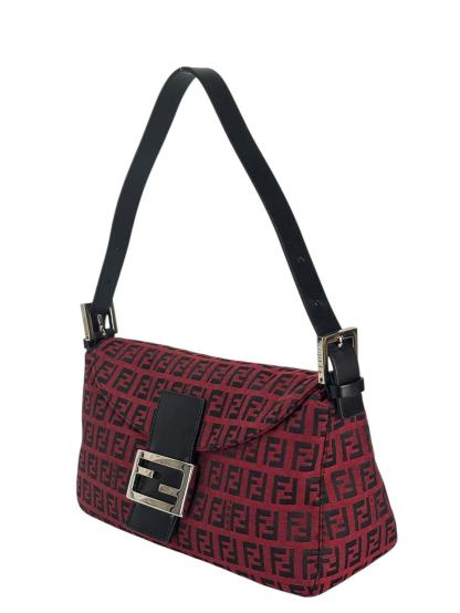 FENDI - Red Canvas Zucca Baguette Handbag Silver Hardware