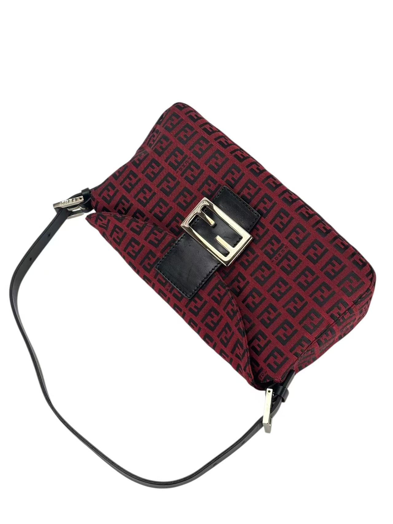 FENDI - Red Canvas Zucca Baguette Handbag Silver Hardware