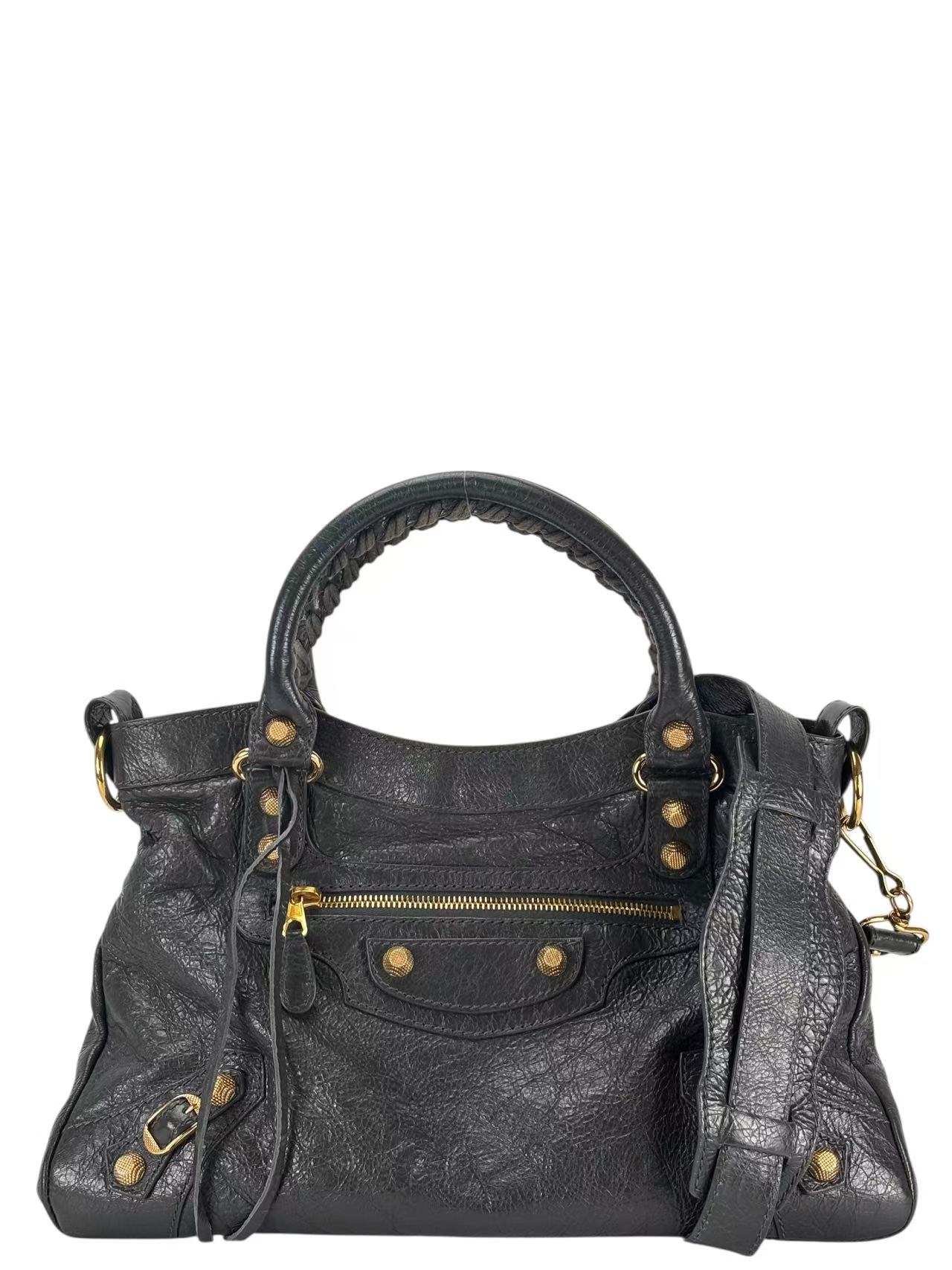 BALENCIAGA - Gray Calfskin Giant City Bag 2way Gold Hardware