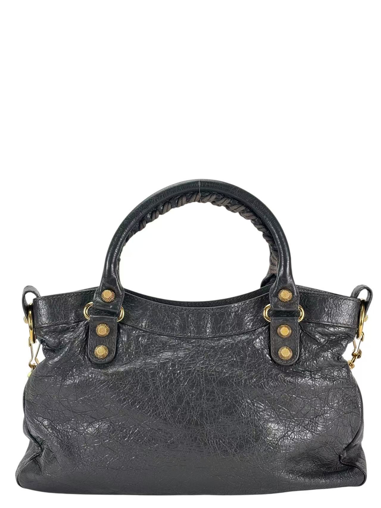BALENCIAGA - Grey Calfskin Giant City Bag 2way Gold Hardware