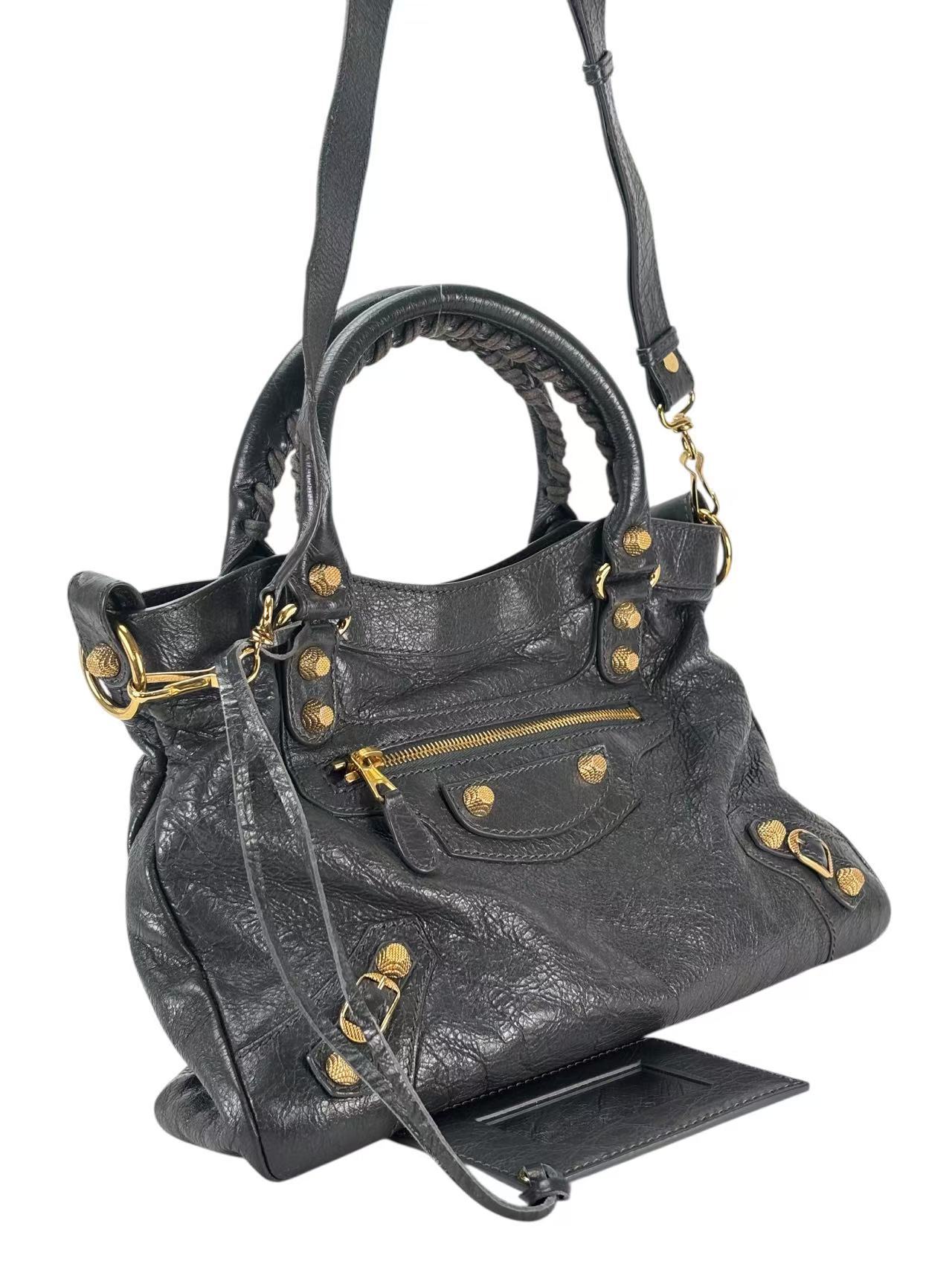 BALENCIAGA - Grey Calfskin Giant City Bag 2way Gold Hardware
