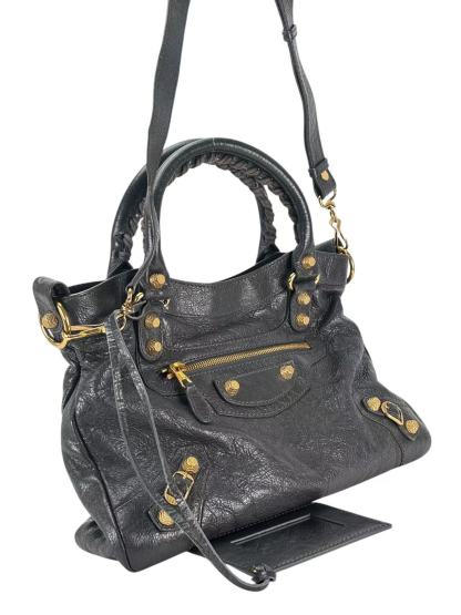 BALENCIAGA - Grey Calfskin Giant City Bag 2way Gold Hardware