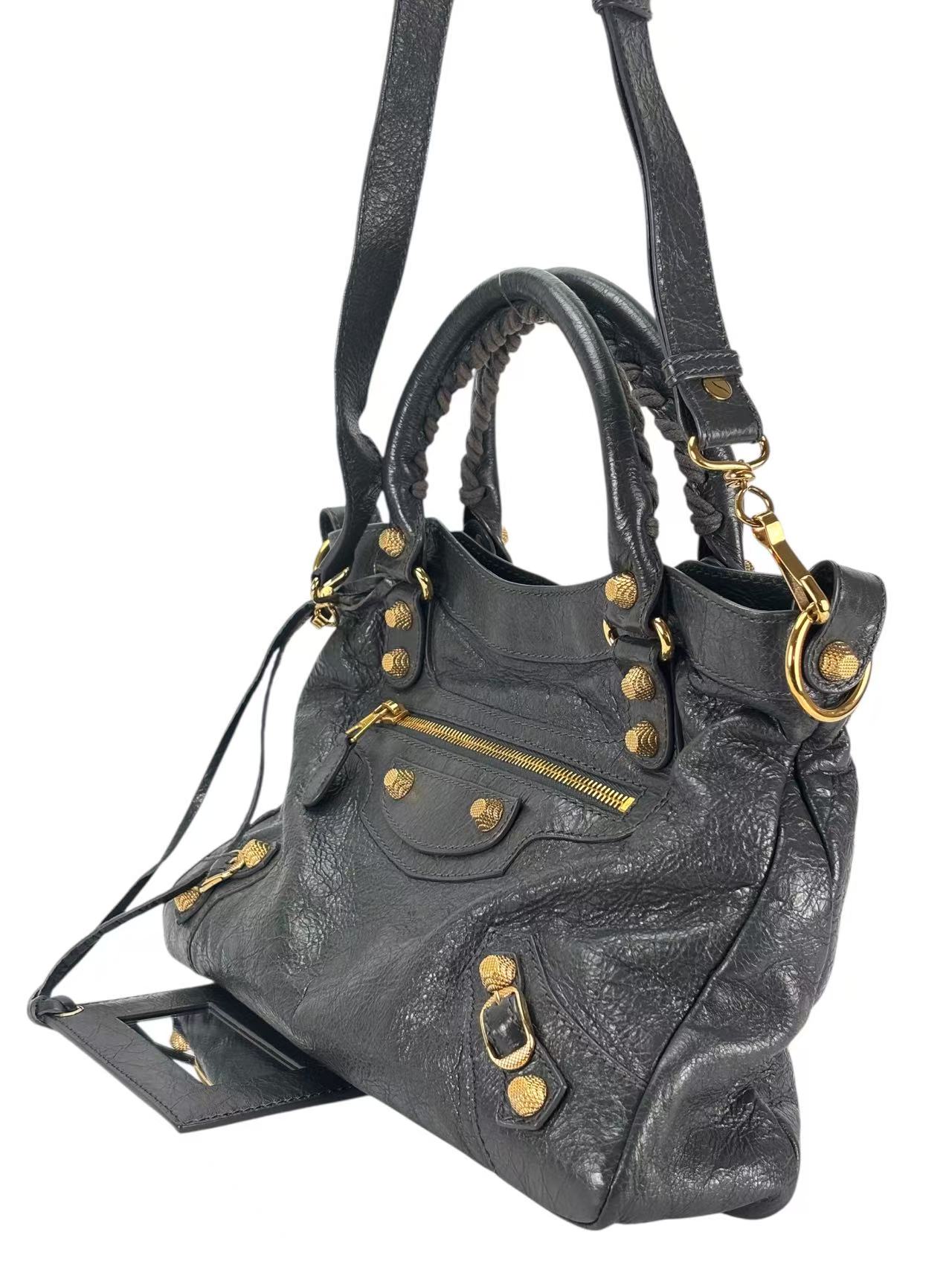 BALENCIAGA - Gray Calfskin Giant City Bag 2way Gold Hardware