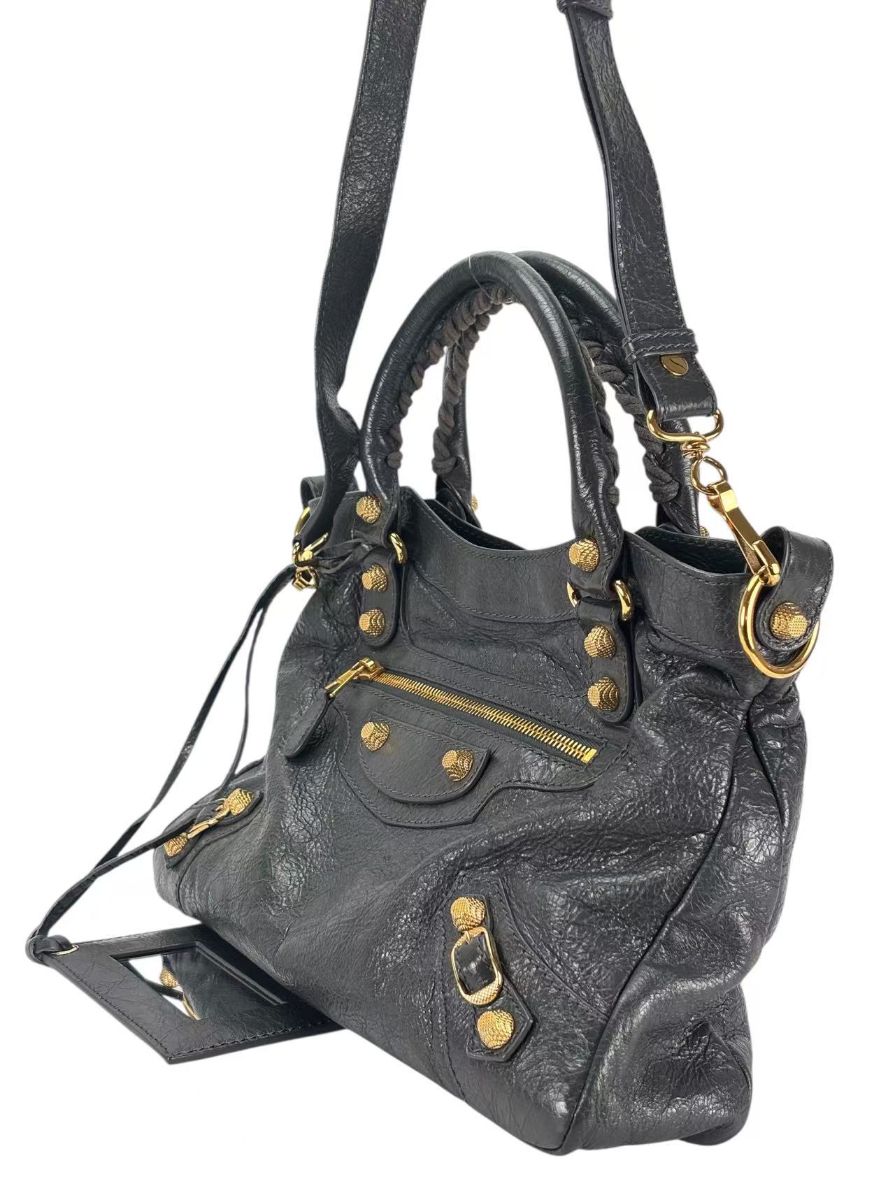 BALENCIAGA - Grey Calfskin Giant City Bag 2way Gold Hardware