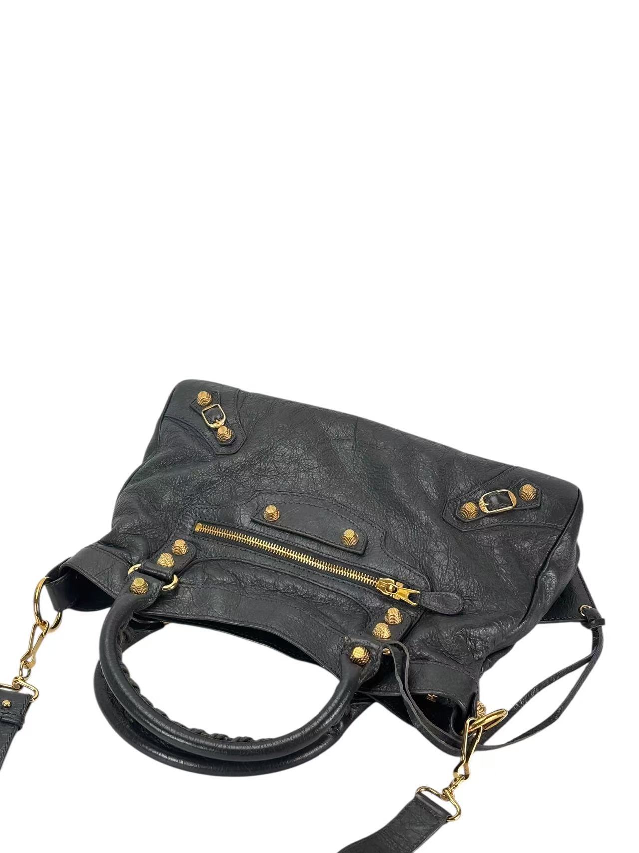 BALENCIAGA - Grey Calfskin Giant City Bag 2way Gold Hardware