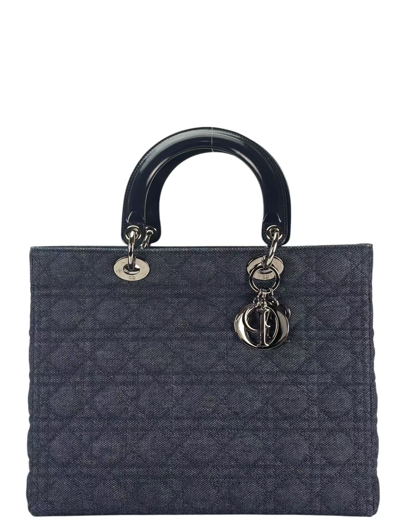 CHRISTIAN DIOR - Denim Leather Navy 2way Lady Dior Bag