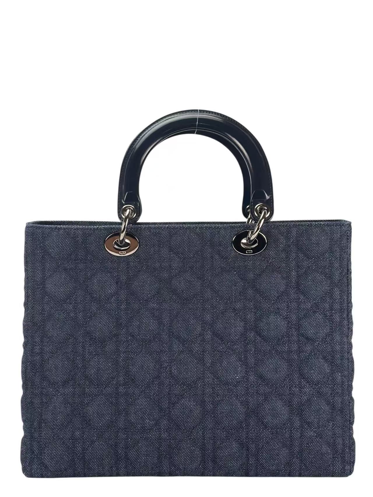 CHRISTIAN DIOR - Denim Leather Navy 2way Lady Dior Bag