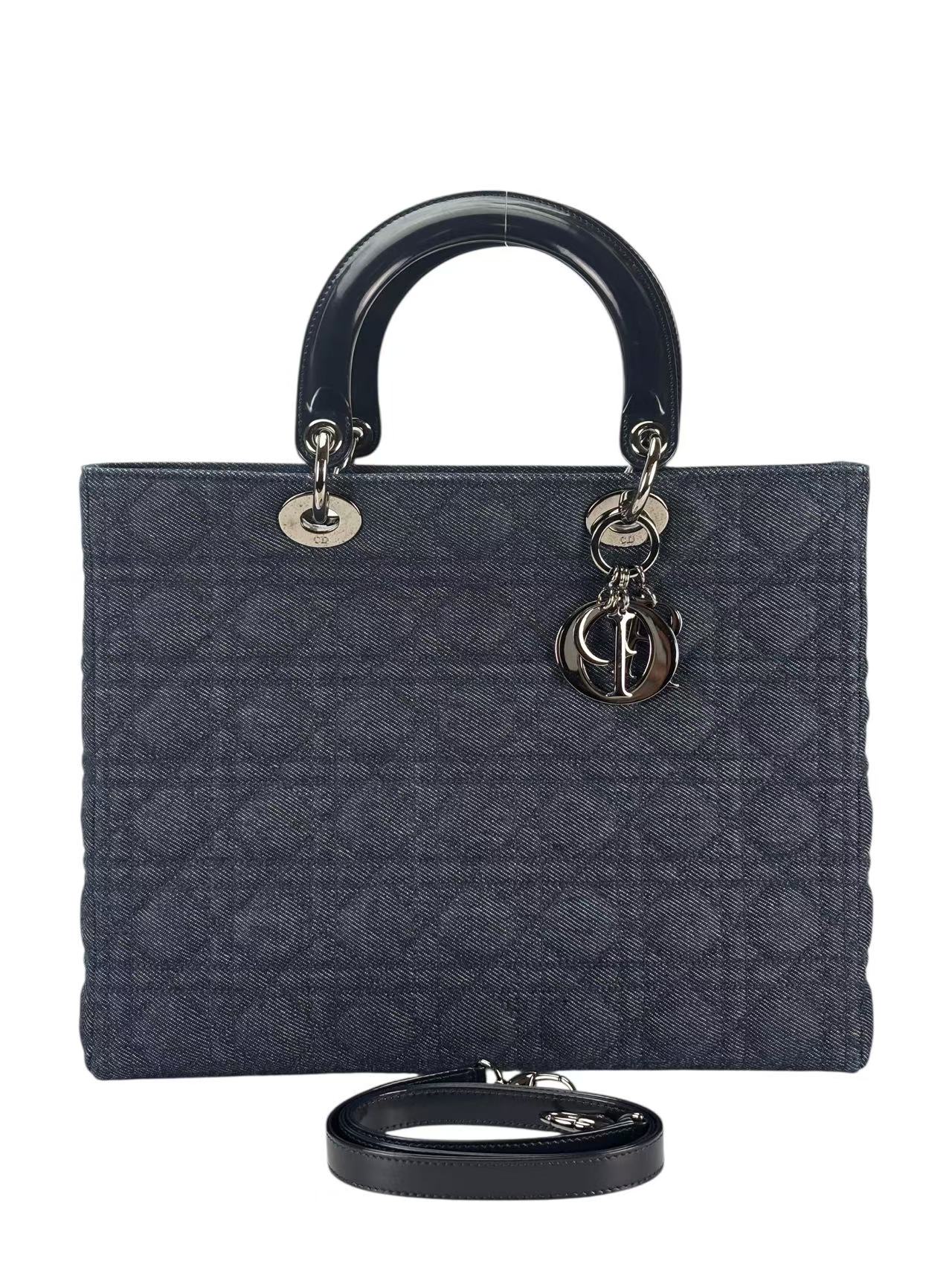 CHRISTIAN DIOR - Denim Leather Navy 2way Lady Dior Bag