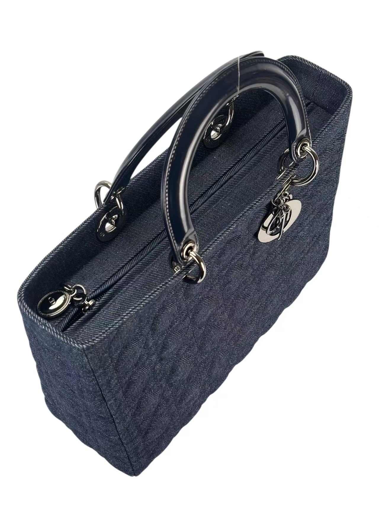 CHRISTIAN DIOR - Denim Leather Navy 2way Lady Dior Bag