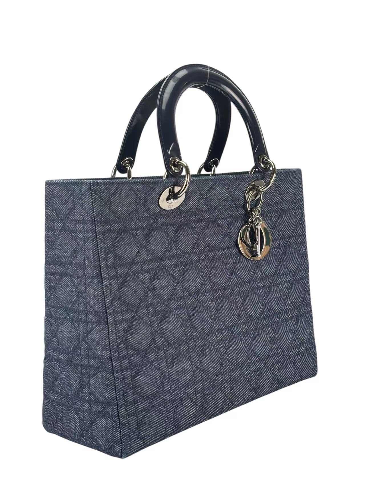 CHRISTIAN DIOR - Denim Leather Navy 2way Lady Dior Bag