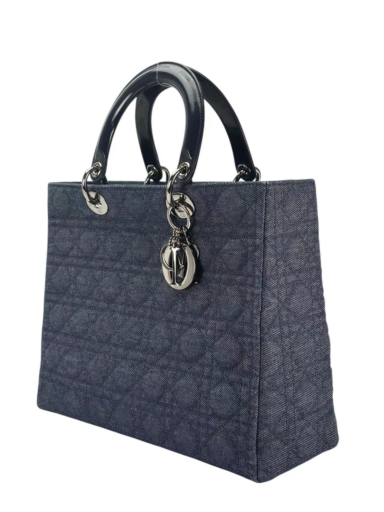 CHRISTIAN DIOR - Denim Leather Navy 2way Lady Dior Bag