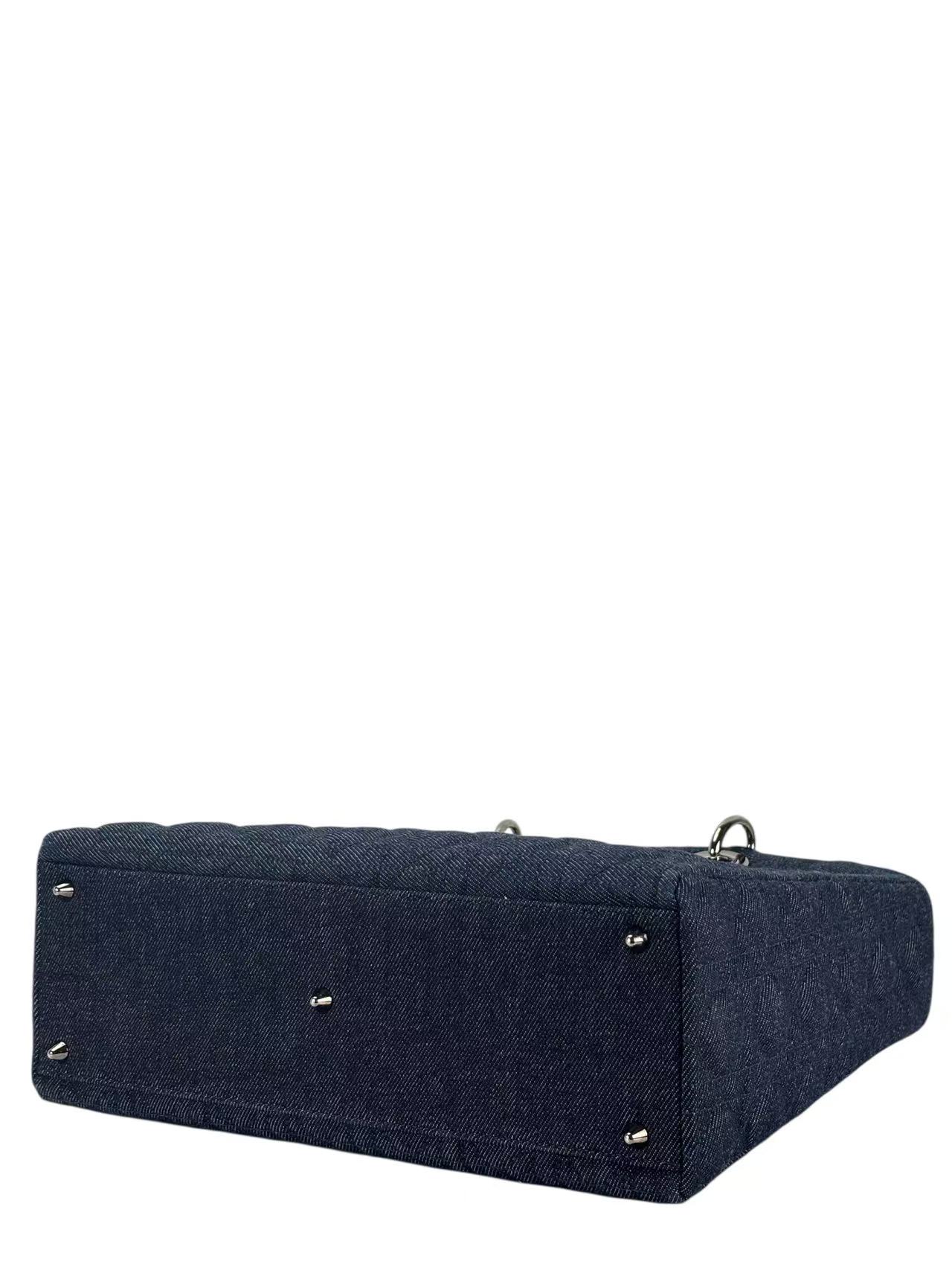 CHRISTIAN DIOR - Denim Leather Navy 2way Lady Dior Bag