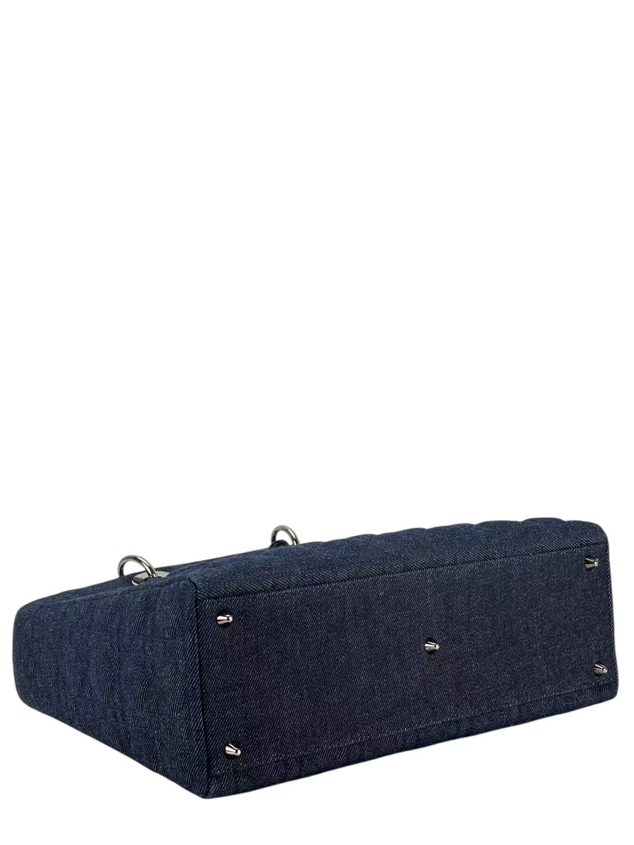 CHRISTIAN DIOR - Denim Leather Navy 2way Lady Dior Bag