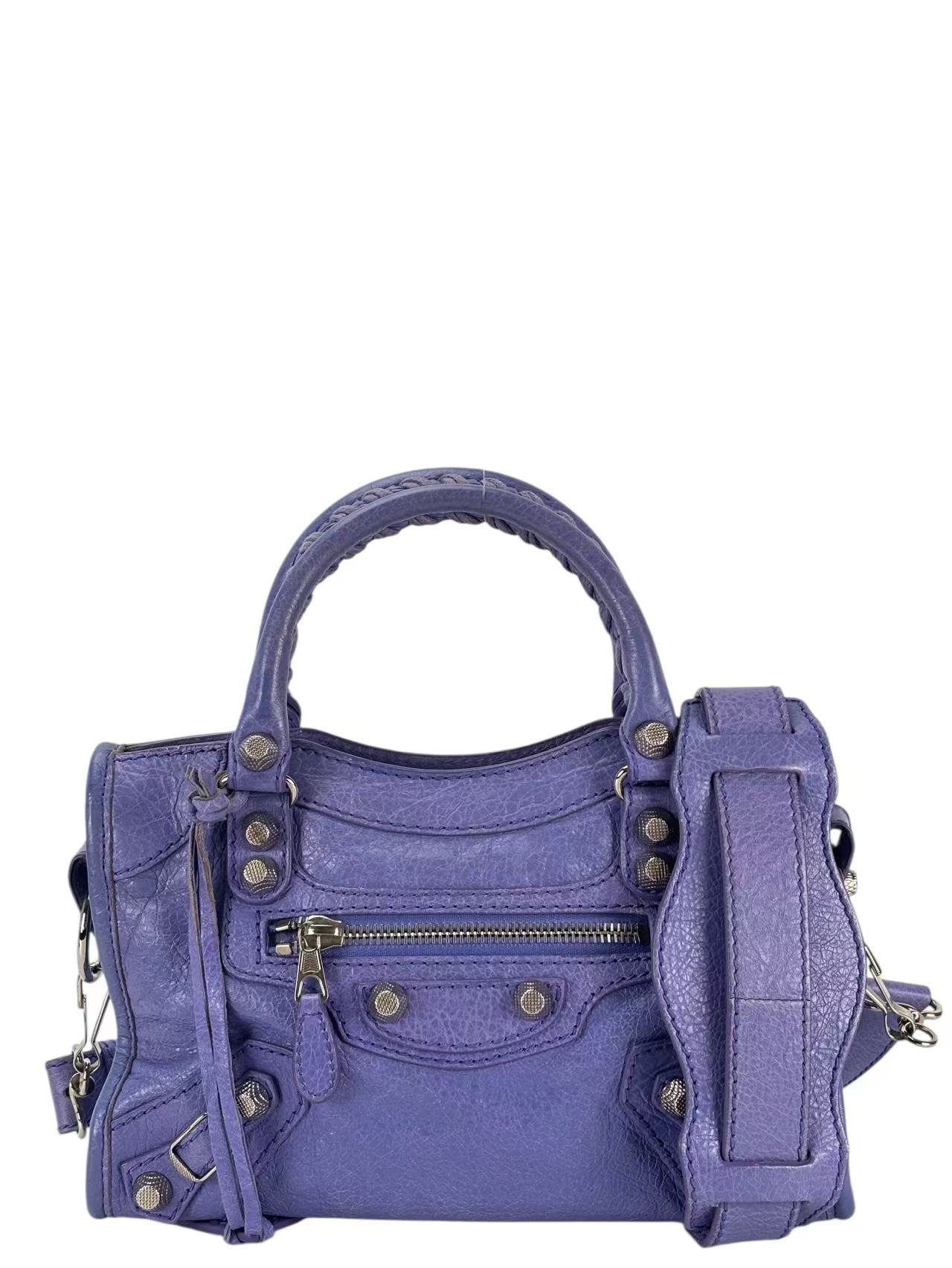 BALENCIAGA パープルショルダーバッグ New Authentic $2550 Balenciaga Le Cagole XS Lambskin Leather