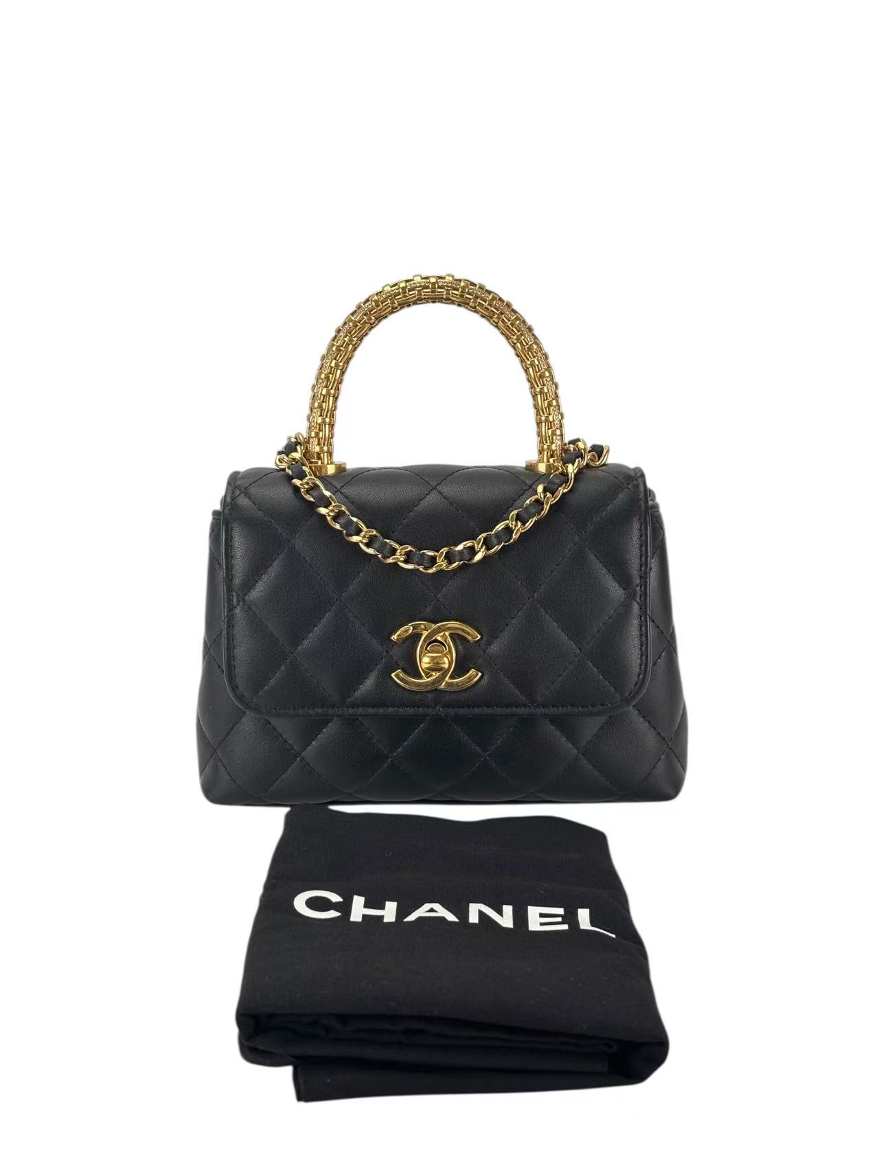 CHANEL - 25A Coco Handle Nano Black Caviar Gold Hardware