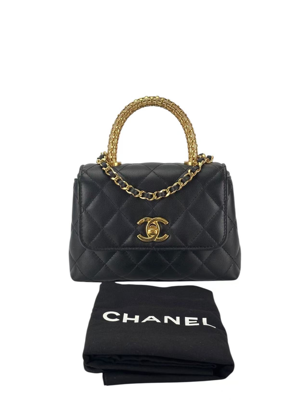 CHANEL - 25A Coco Handle Nano Black Caviar Gold Hardware