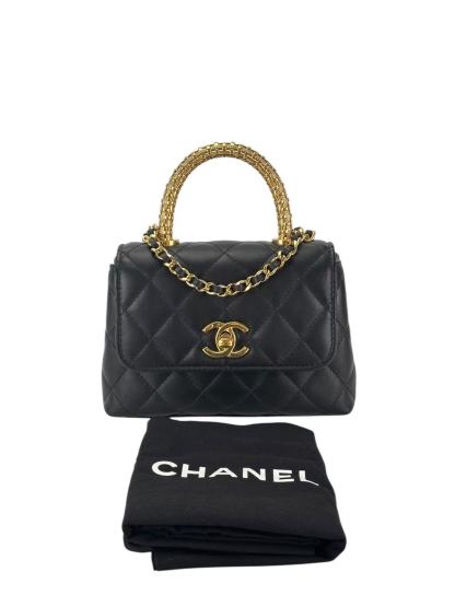 CHANEL - 25A Coco Handle Nano Black Caviar Gold Hardware