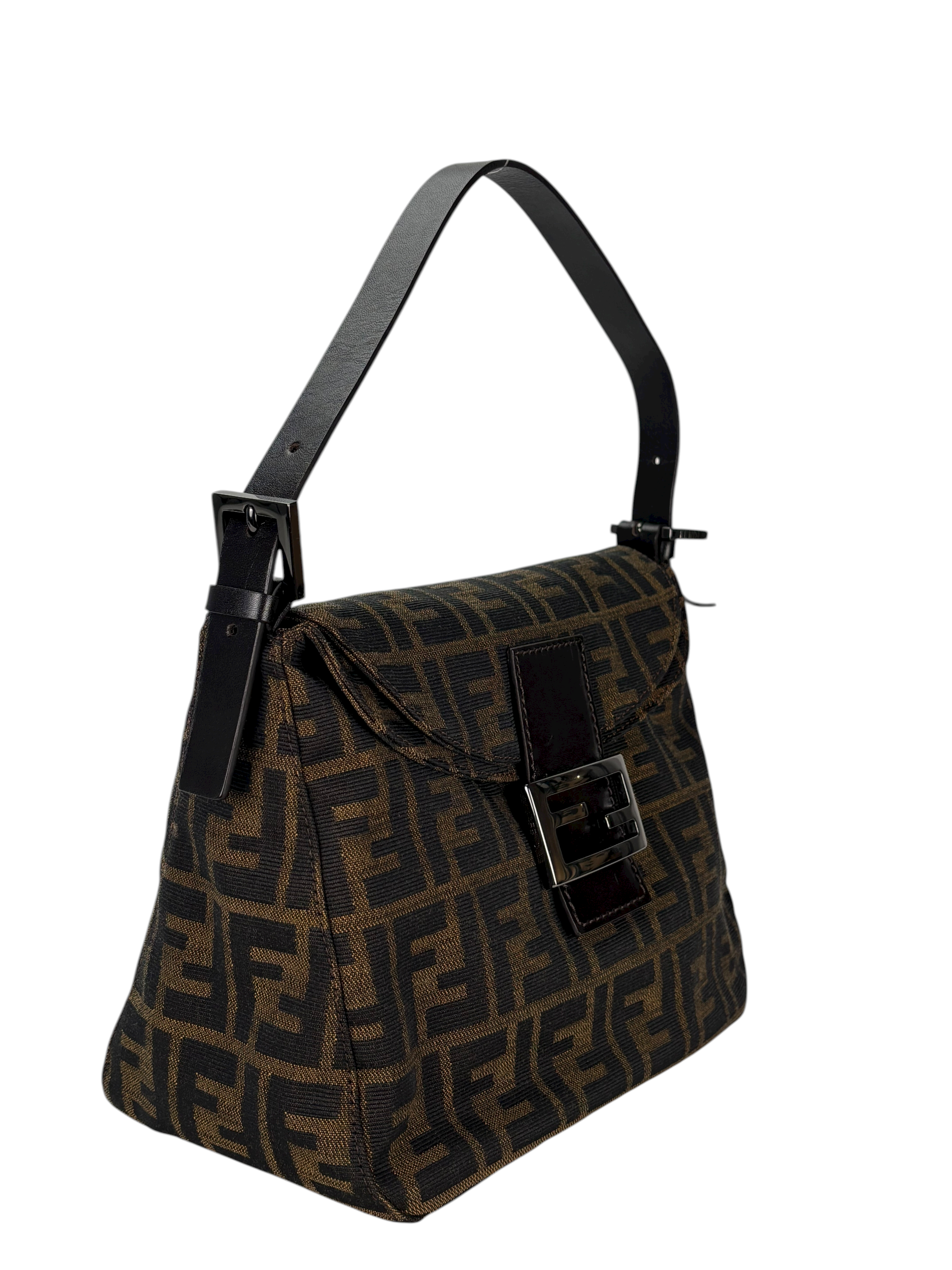 FENDI - Monogram Canvas Mamma Baguette Shoulder Bag Zucca Silver Hardware