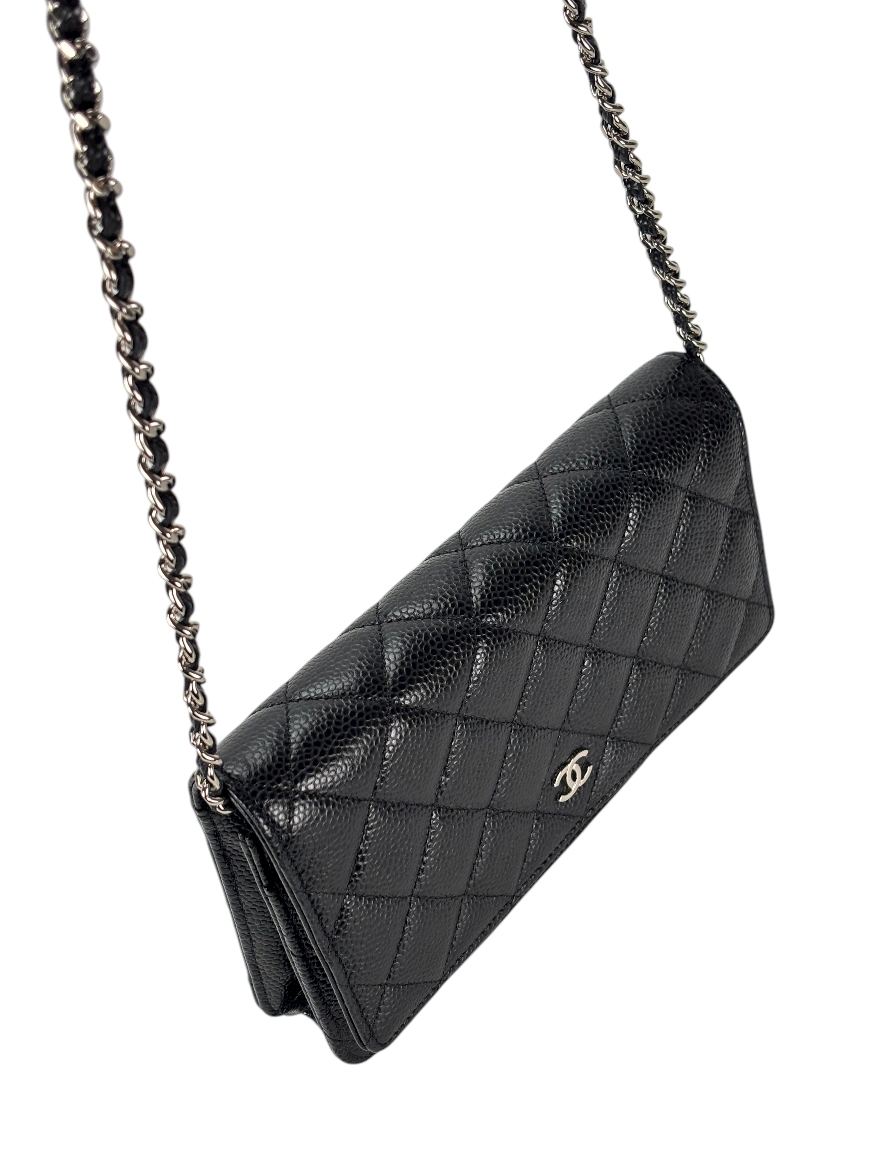 CHANEL - Black Caviar Wallet On Chain Silver-Tone Metal (WOC)