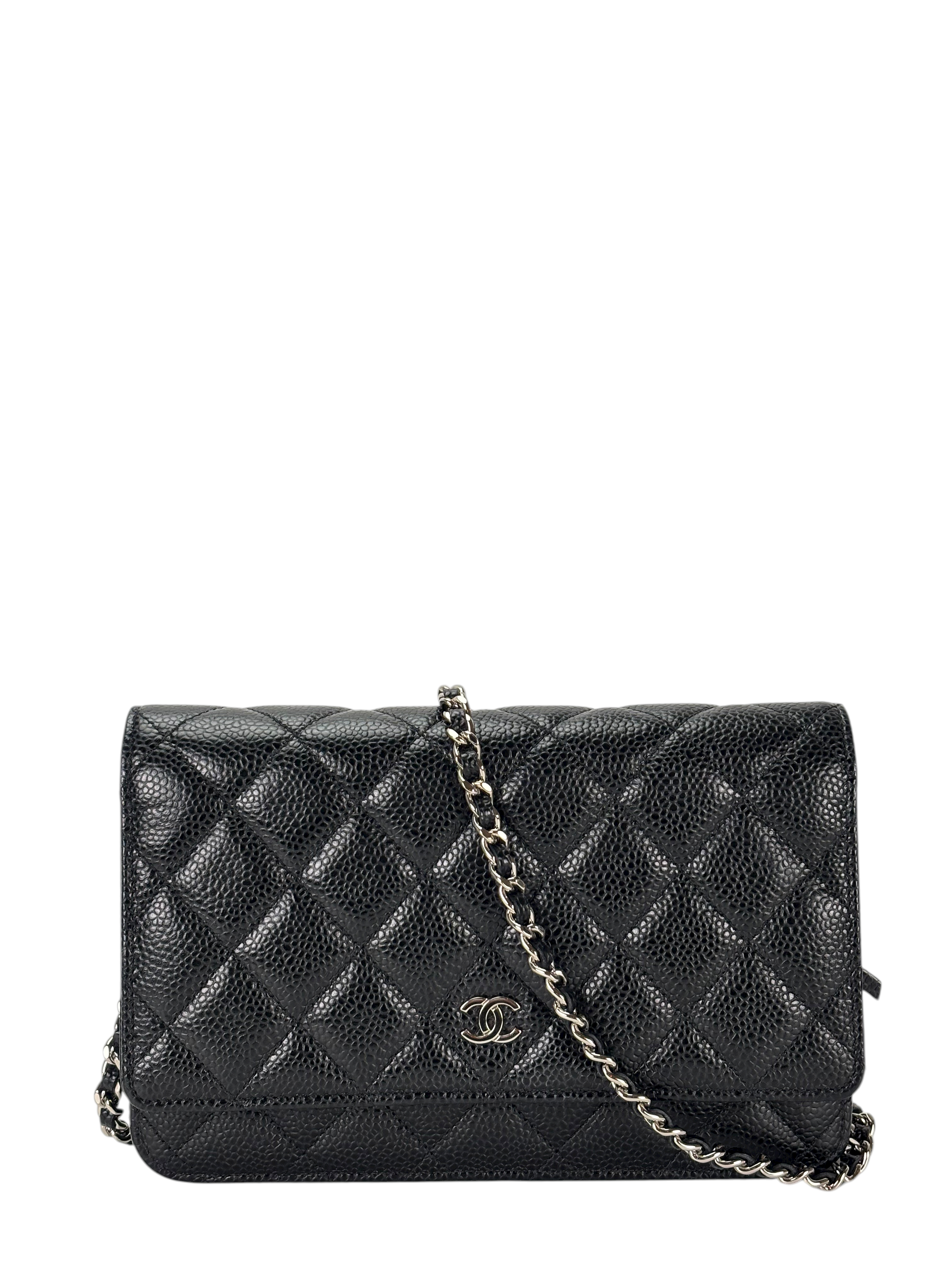 CHANEL - Black Caviar Wallet On Chain Silver-Tone Metal (WOC)