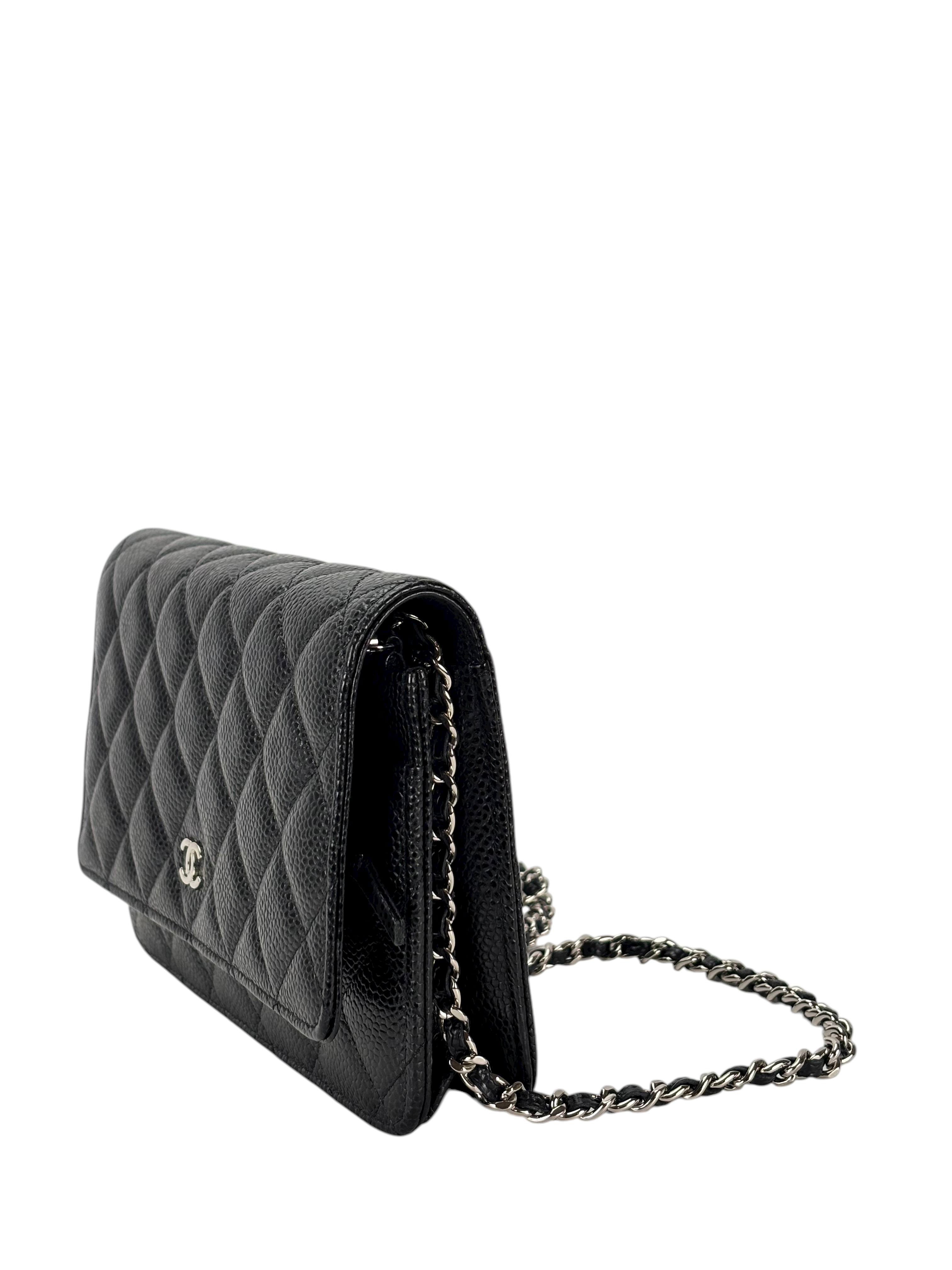 CHANEL - Black Caviar Wallet On Chain Silver-Tone Metal (WOC)