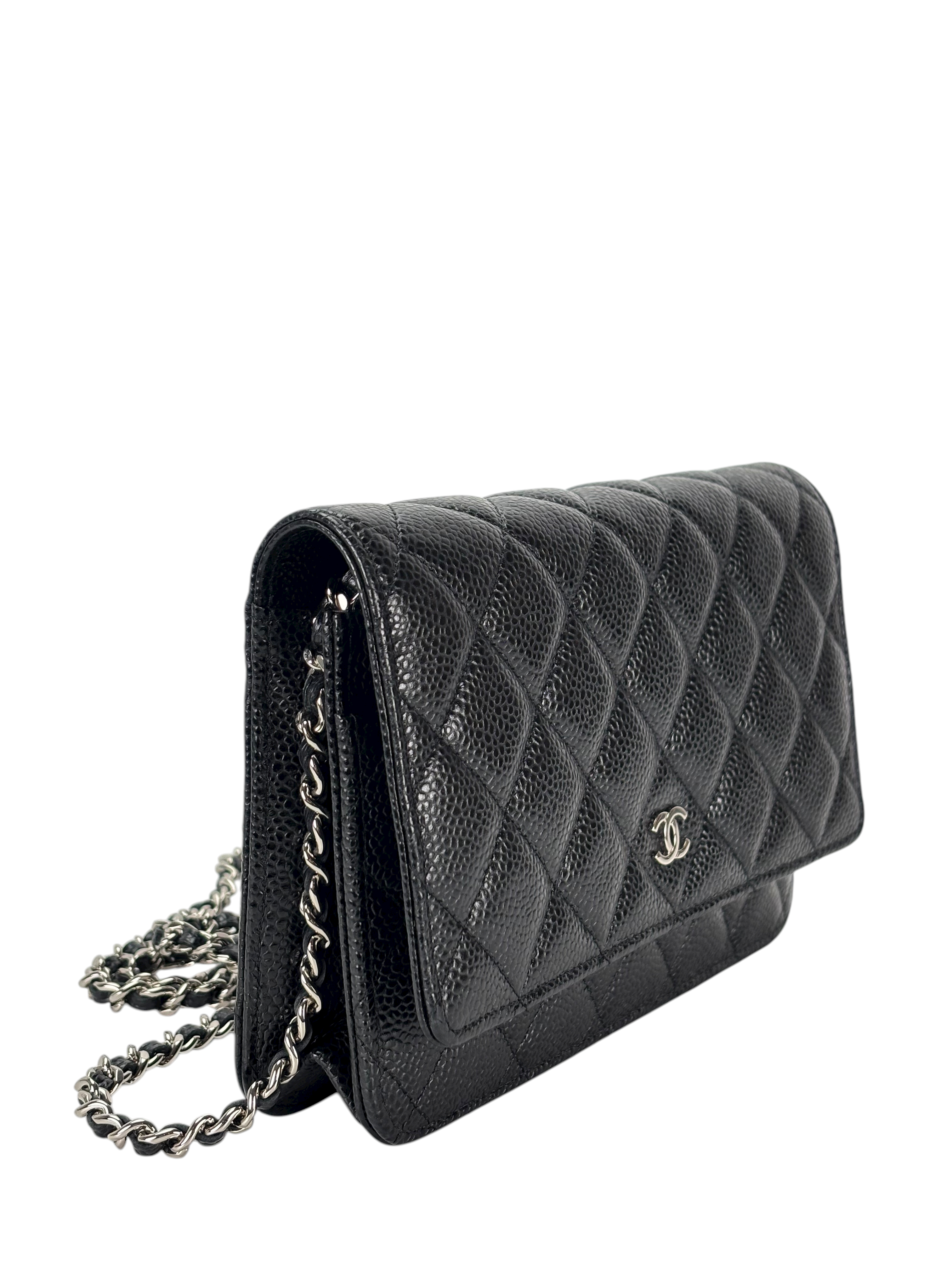 CHANEL - Black Caviar Wallet On Chain Silver-Tone Metal (WOC)