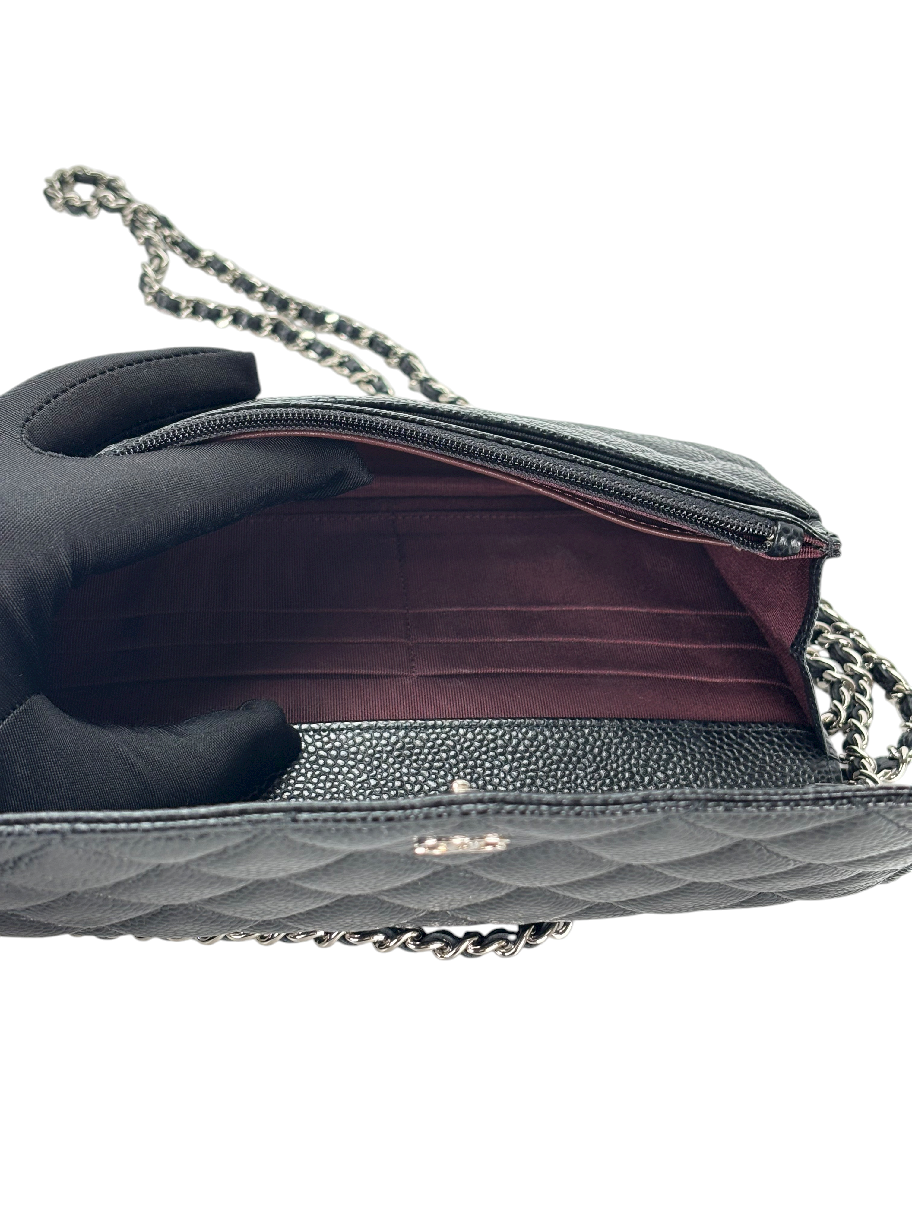 CHANEL - Black Caviar Wallet On Chain Silver-Tone Metal (WOC)