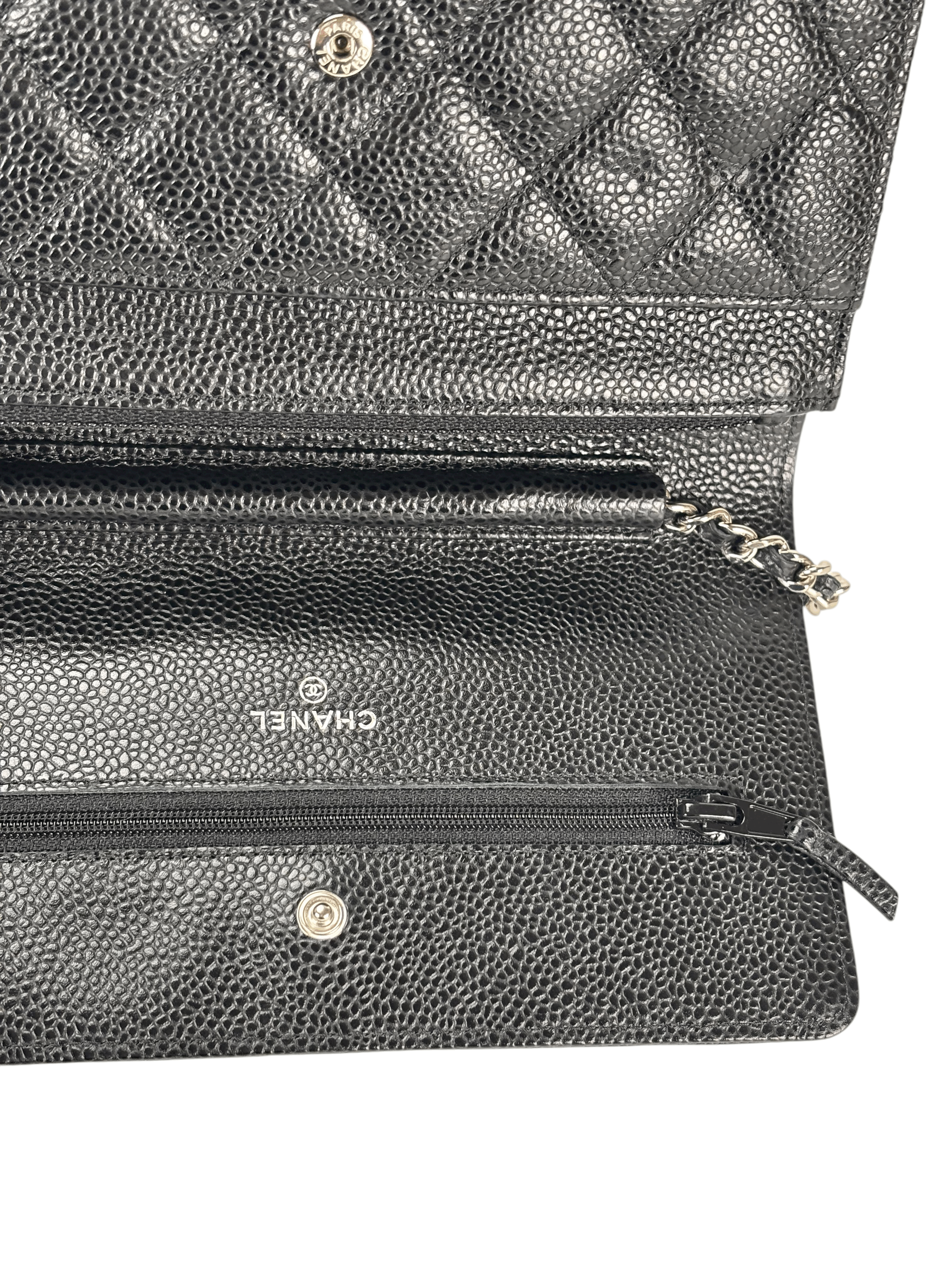 CHANEL - Black Caviar Wallet On Chain Silver-Tone Metal (WOC)