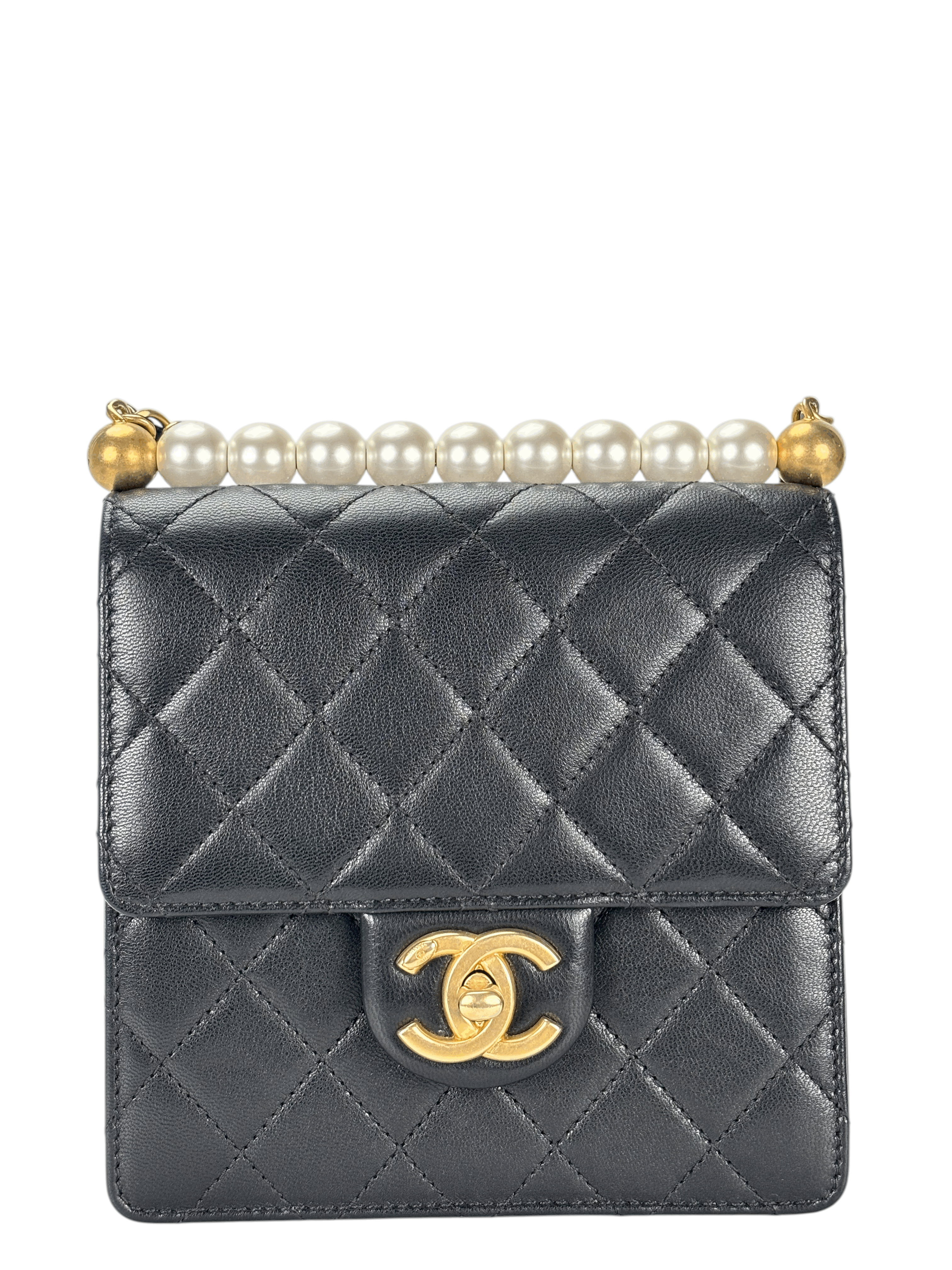 CHANEL - Black Lambskin Mini Chic Vertical Pearls Flap Bag