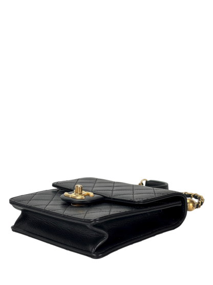CHANEL - Black Lambskin Mini Chic Vertical Pearls Flap Bag