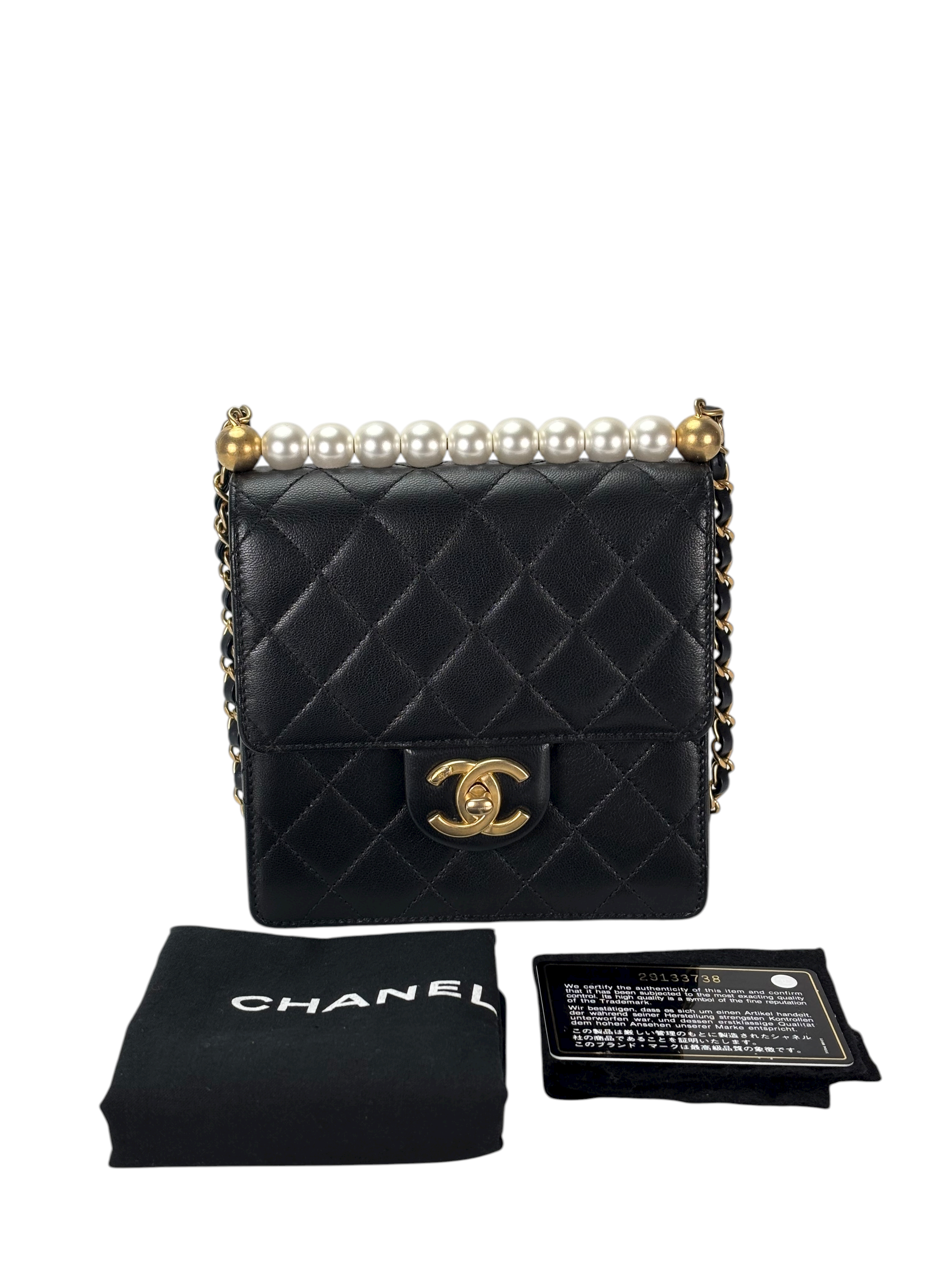 CHANEL - Black Lambskin Mini Chic Vertical Pearls Flap Bag